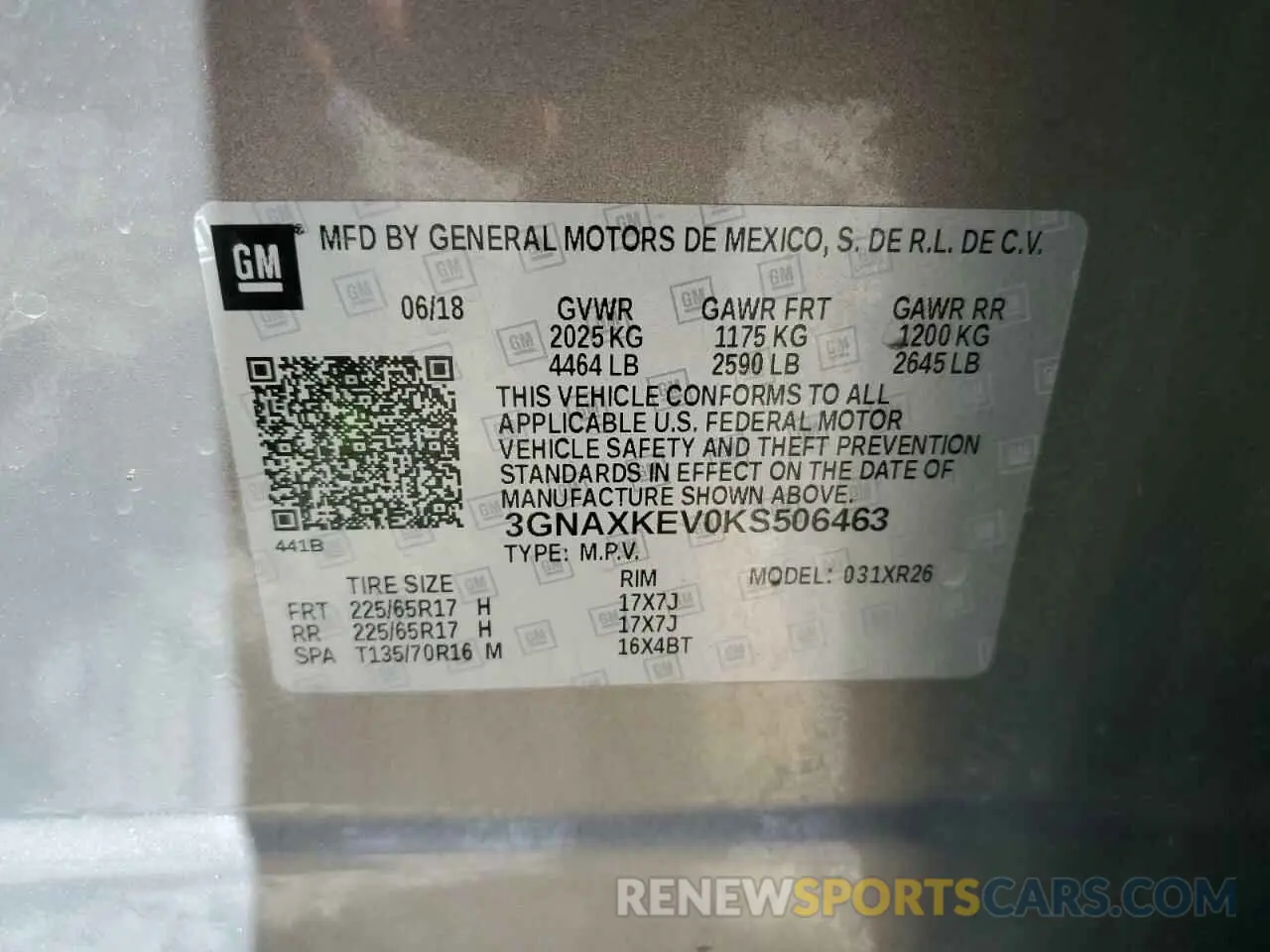 16 Photograph of a damaged car 3GNAXKEV0KS506463 CHEVROLET EQUINOX 2019