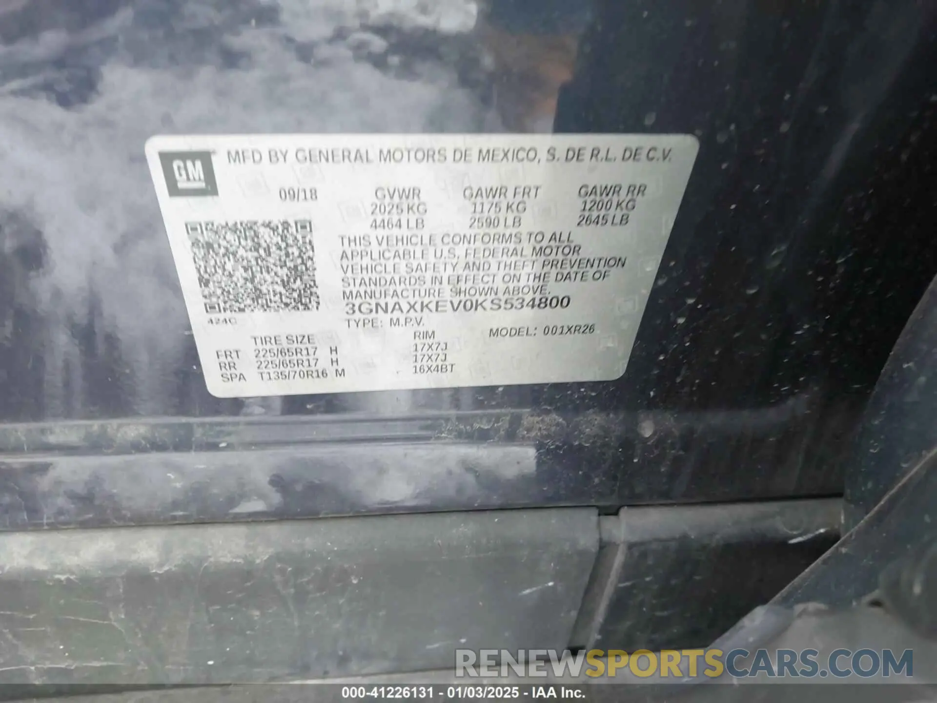 9 Photograph of a damaged car 3GNAXKEV0KS534800 CHEVROLET EQUINOX 2019