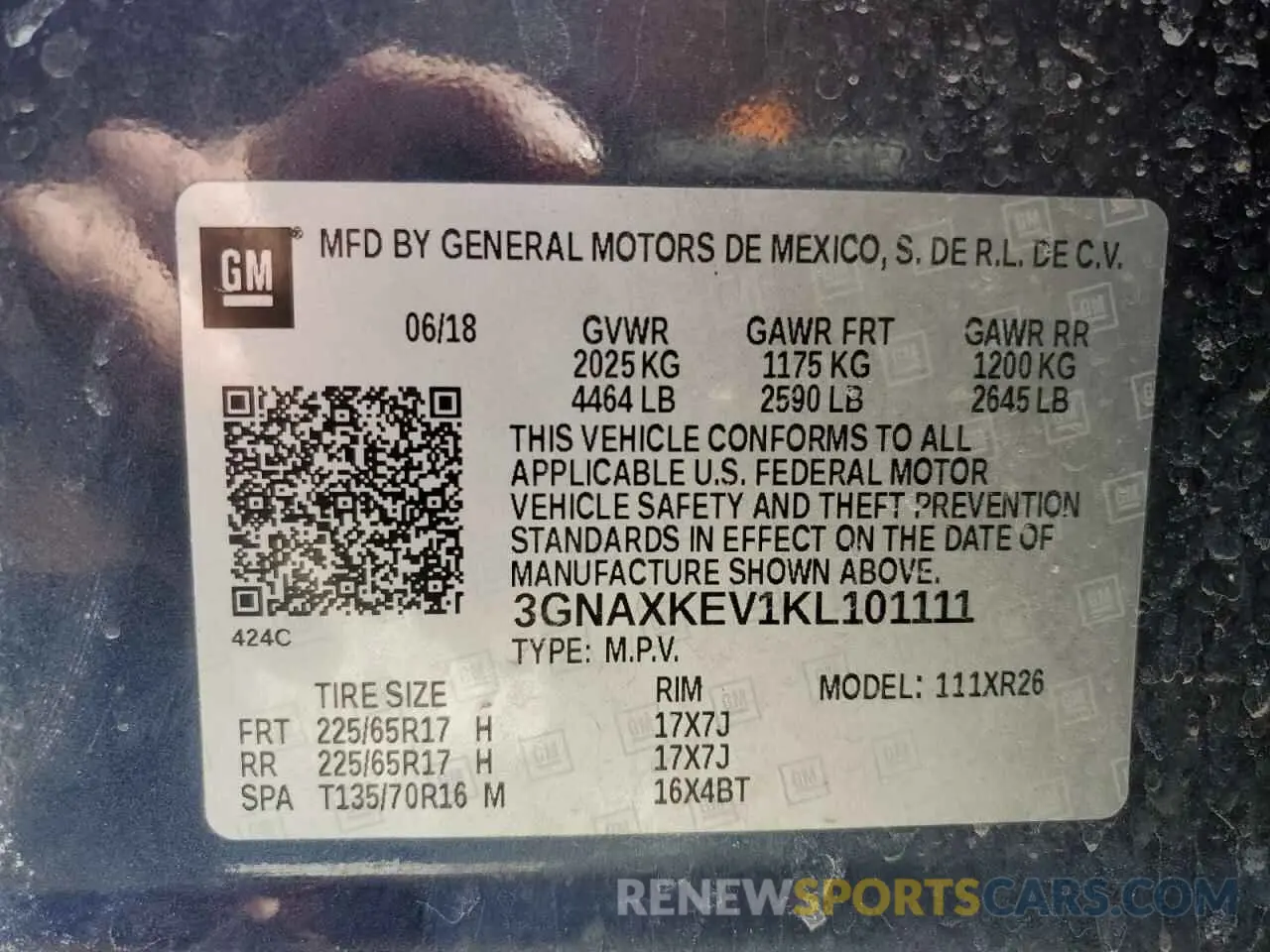 14 Photograph of a damaged car 3GNAXKEV1KL101111 CHEVROLET EQUINOX 2019