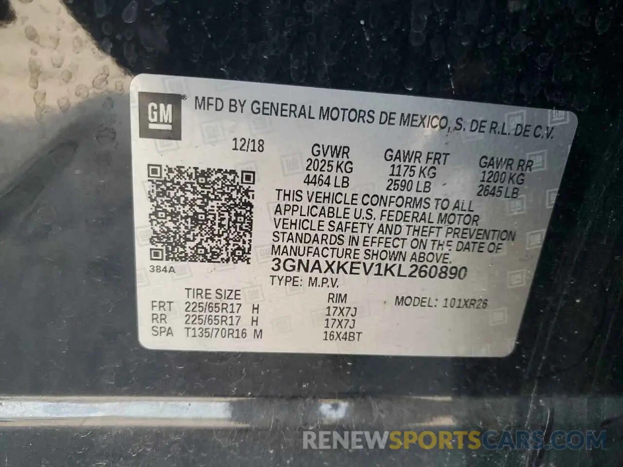 15 Photograph of a damaged car 3GNAXKEV1KL260890 CHEVROLET EQUINOX 2019