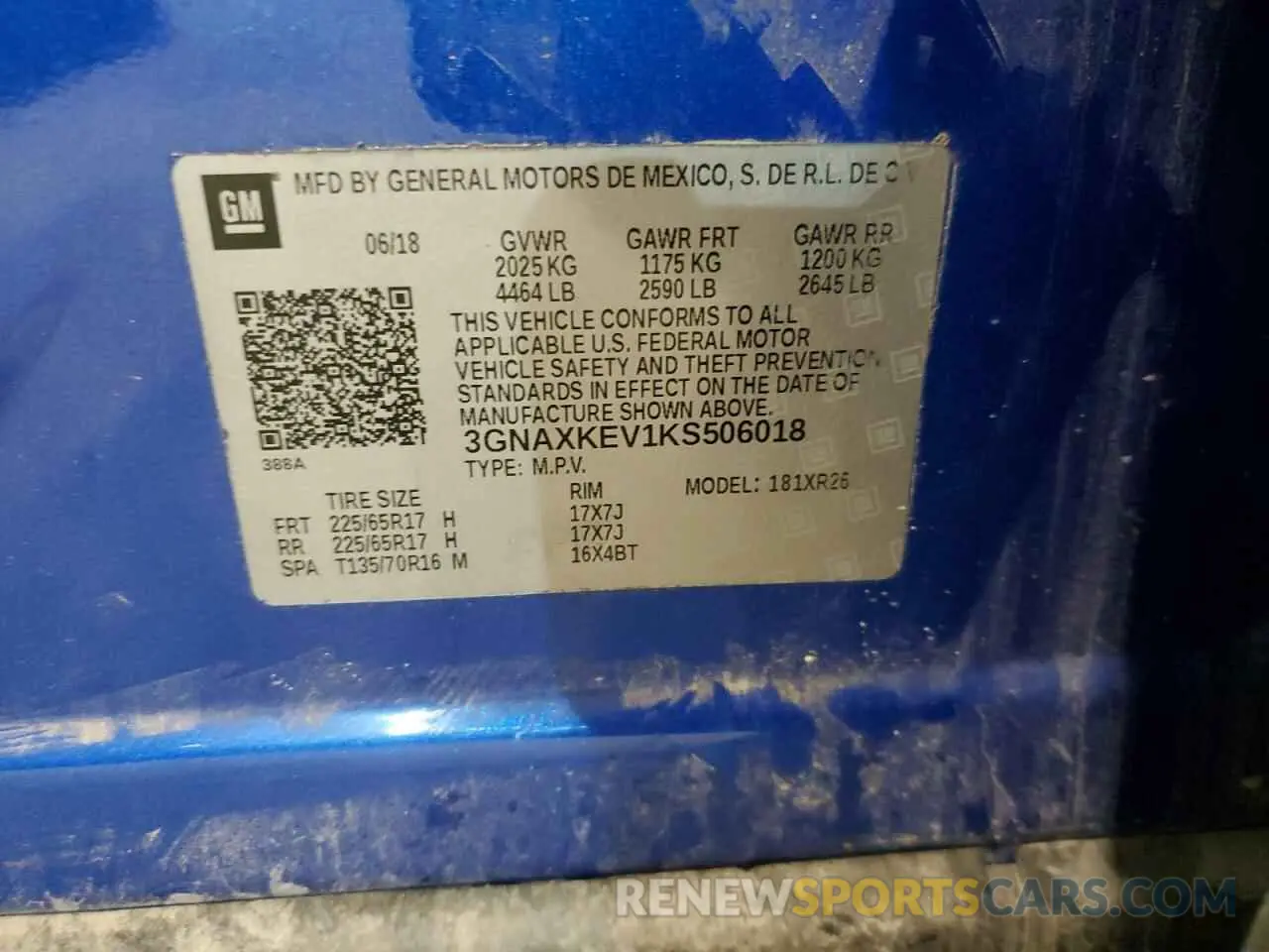 13 Photograph of a damaged car 3GNAXKEV1KS506018 CHEVROLET EQUINOX 2019