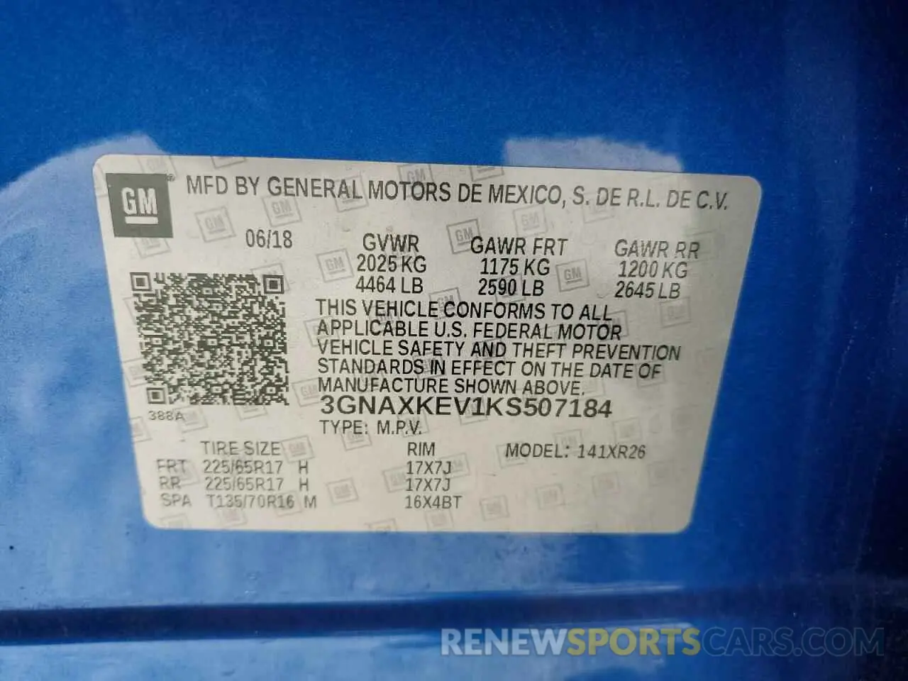 15 Photograph of a damaged car 3GNAXKEV1KS507184 CHEVROLET EQUINOX 2019