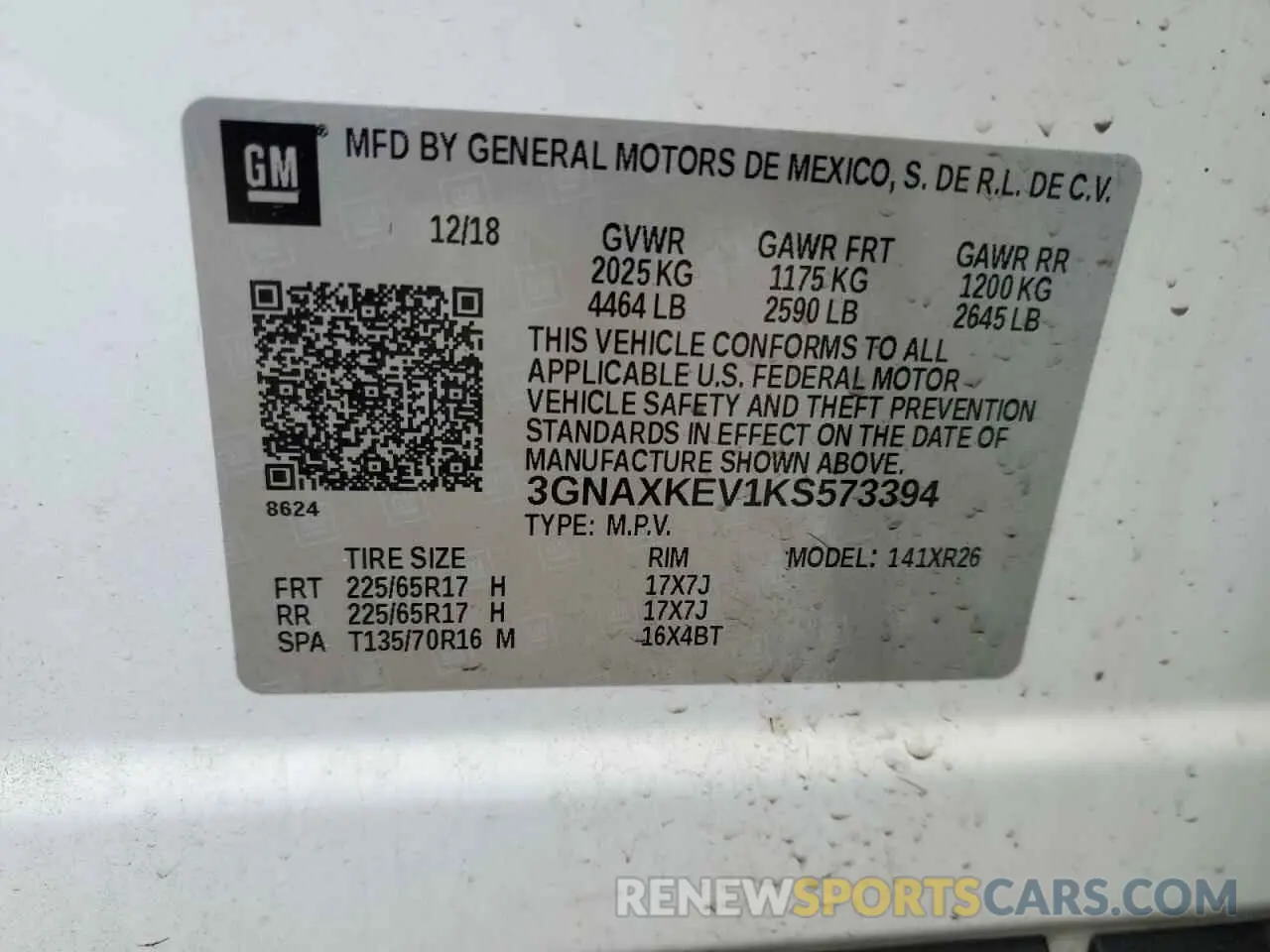 15 Photograph of a damaged car 3GNAXKEV1KS573394 CHEVROLET EQUINOX 2019