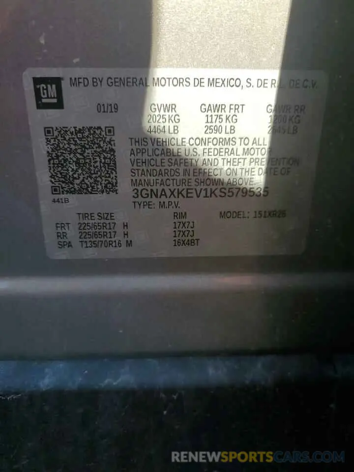13 Photograph of a damaged car 3GNAXKEV1KS579535 CHEVROLET EQUINOX 2019