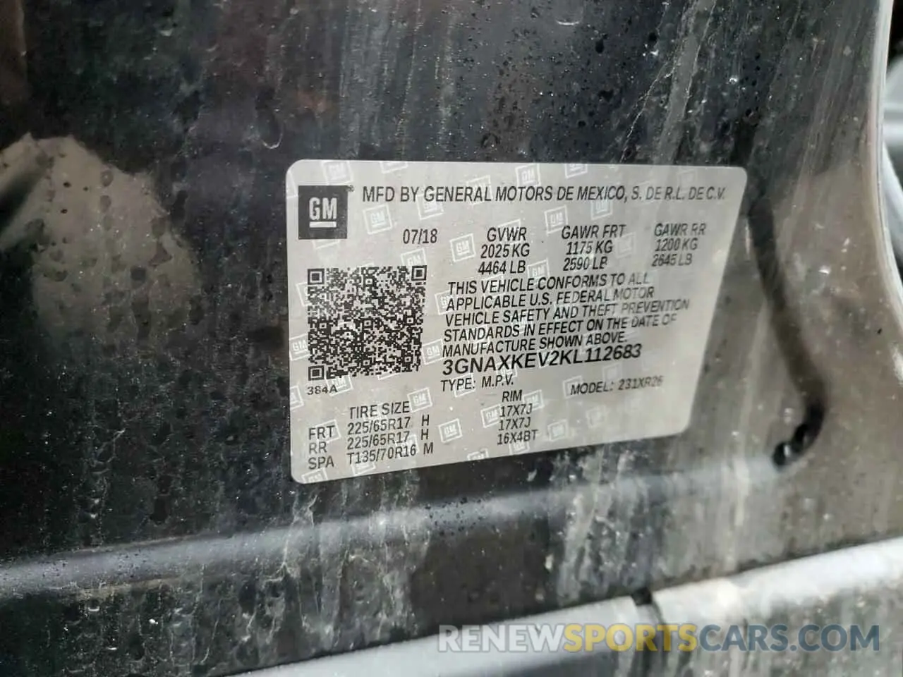 15 Photograph of a damaged car 3GNAXKEV2KL112683 CHEVROLET EQUINOX 2019