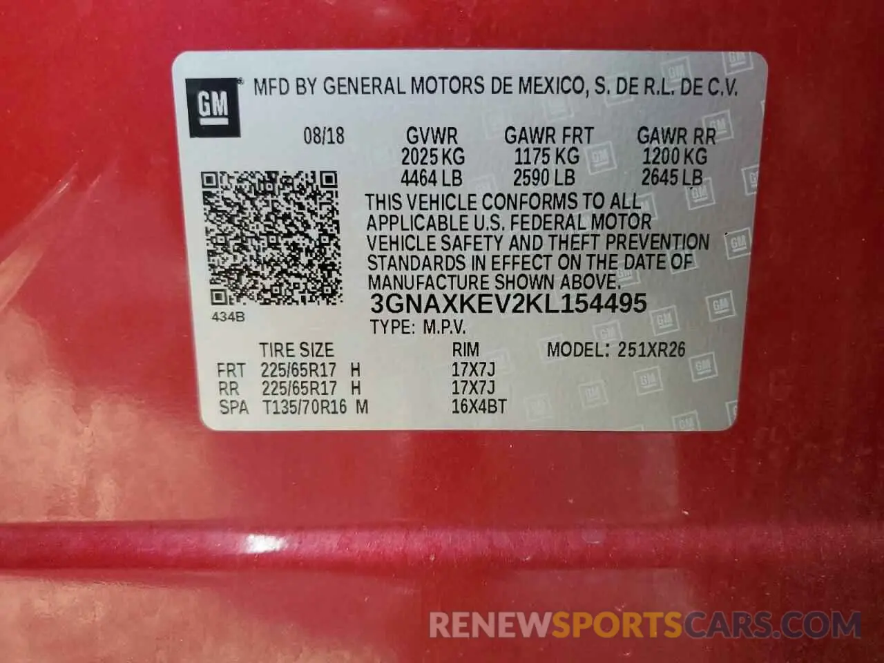 13 Photograph of a damaged car 3GNAXKEV2KL154495 CHEVROLET EQUINOX 2019