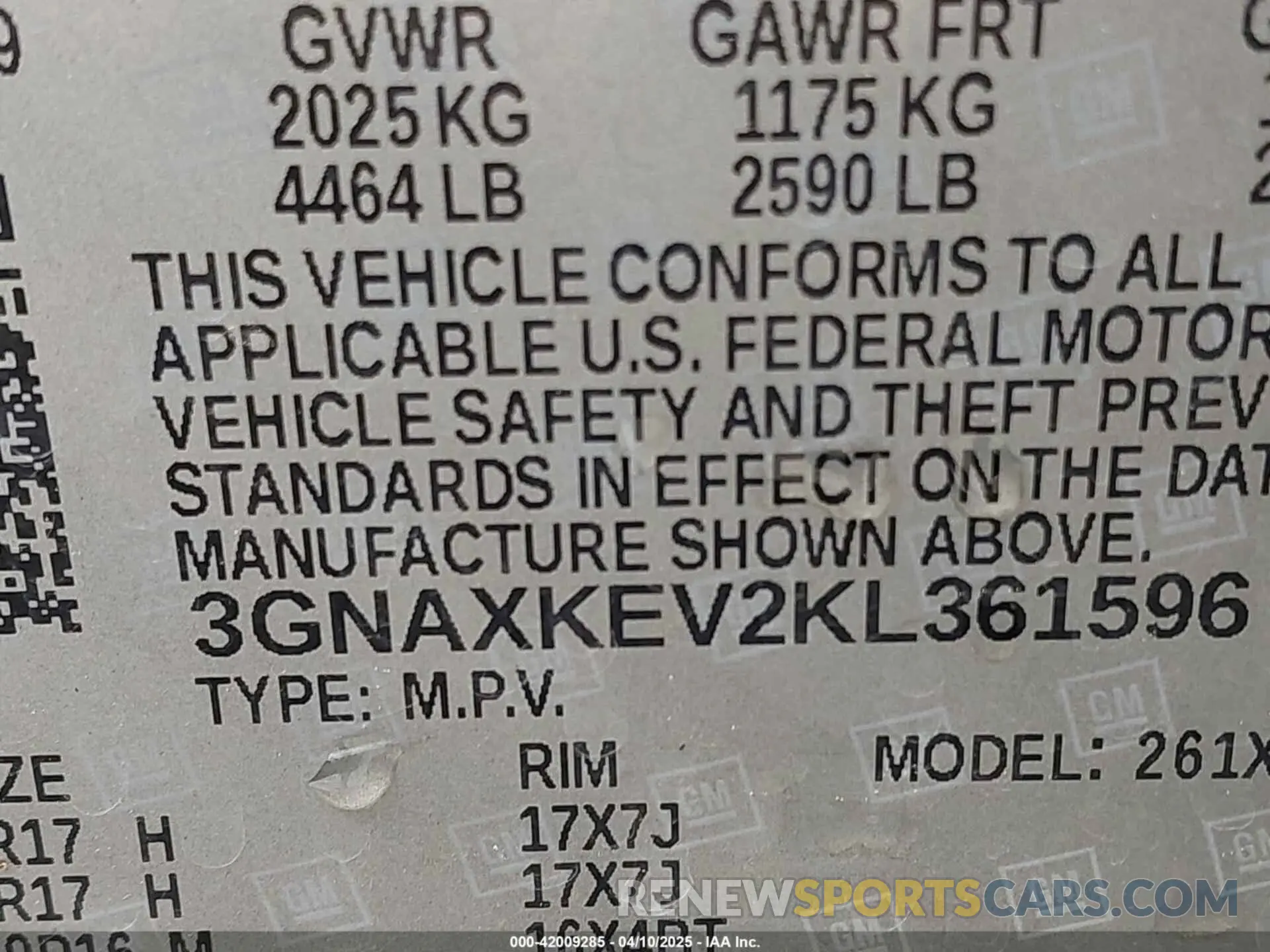 9 Photograph of a damaged car 3GNAXKEV2KL361596 CHEVROLET EQUINOX 2019