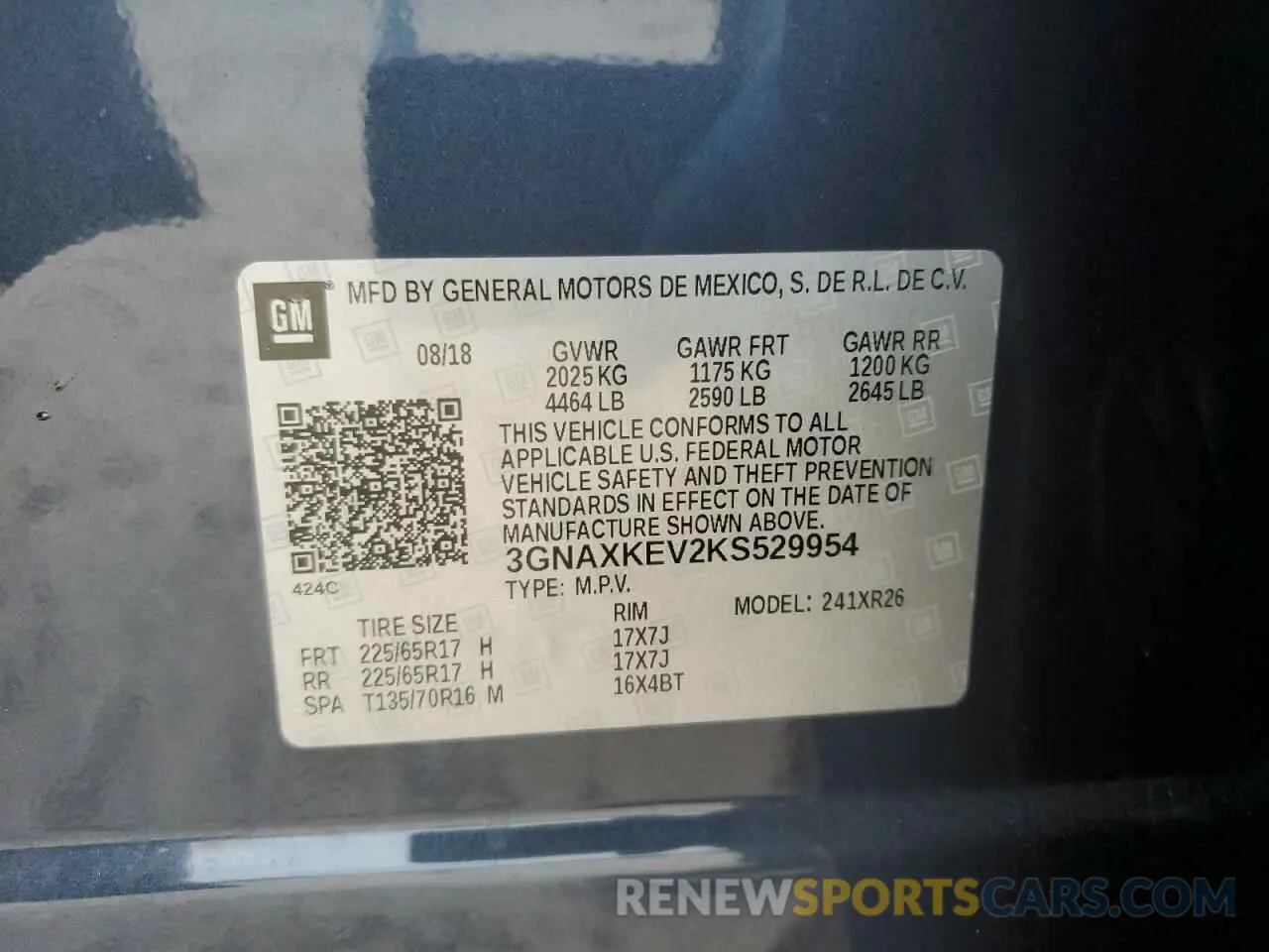 16 Photograph of a damaged car 3GNAXKEV2KS529954 CHEVROLET EQUINOX 2019