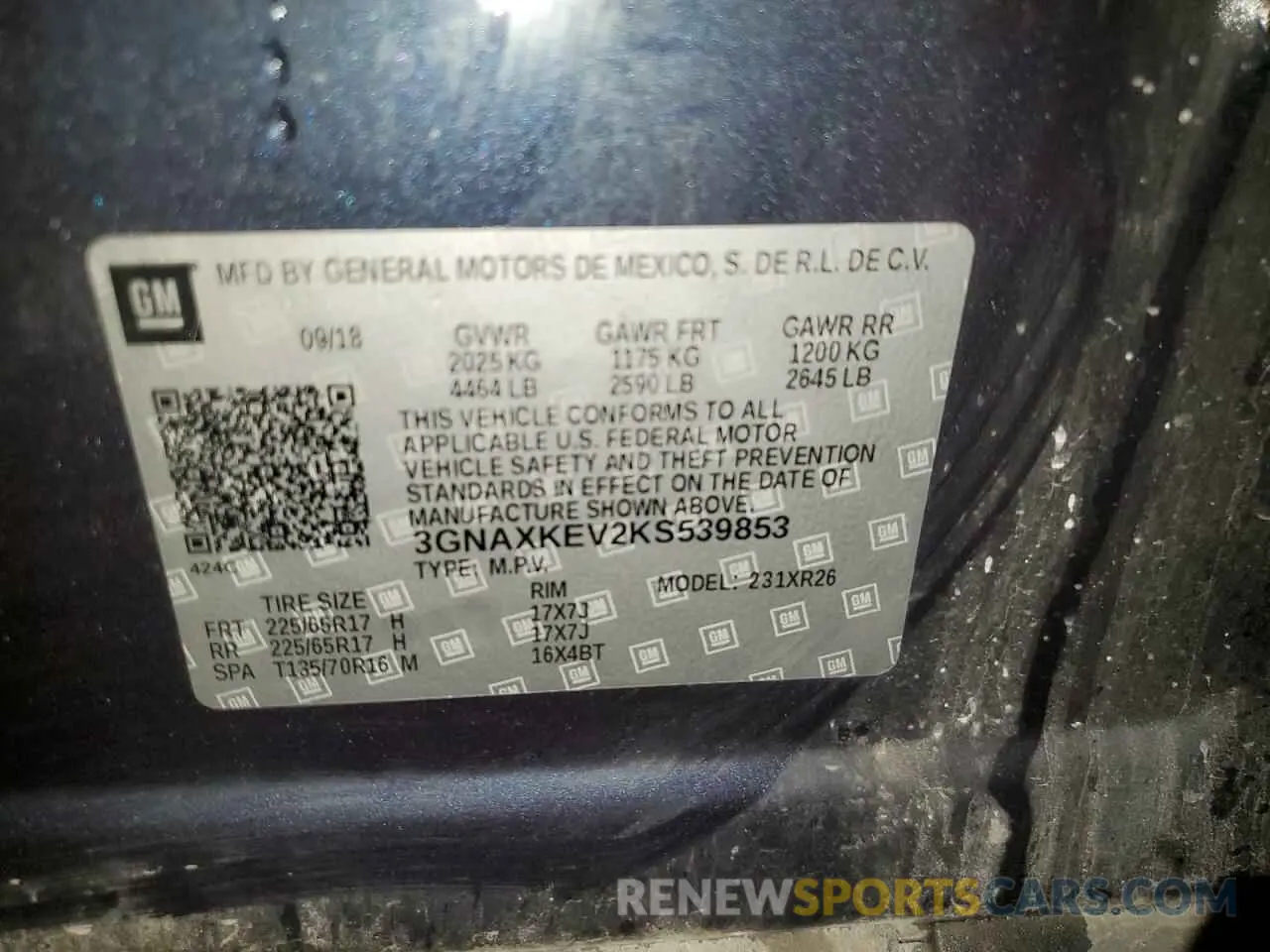 13 Photograph of a damaged car 3GNAXKEV2KS539853 CHEVROLET EQUINOX 2019