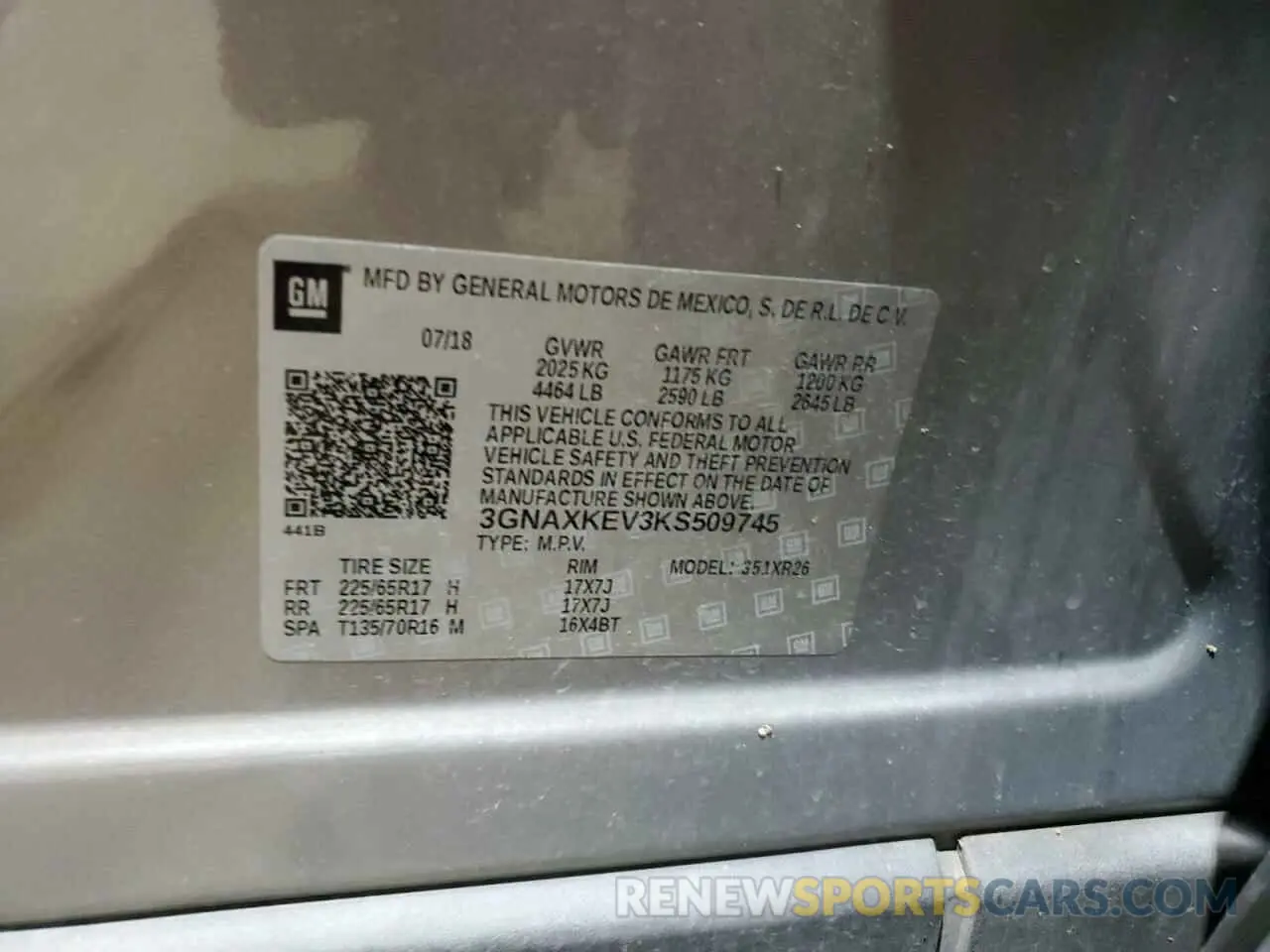 13 Photograph of a damaged car 3GNAXKEV3KS509745 CHEVROLET EQUINOX 2019