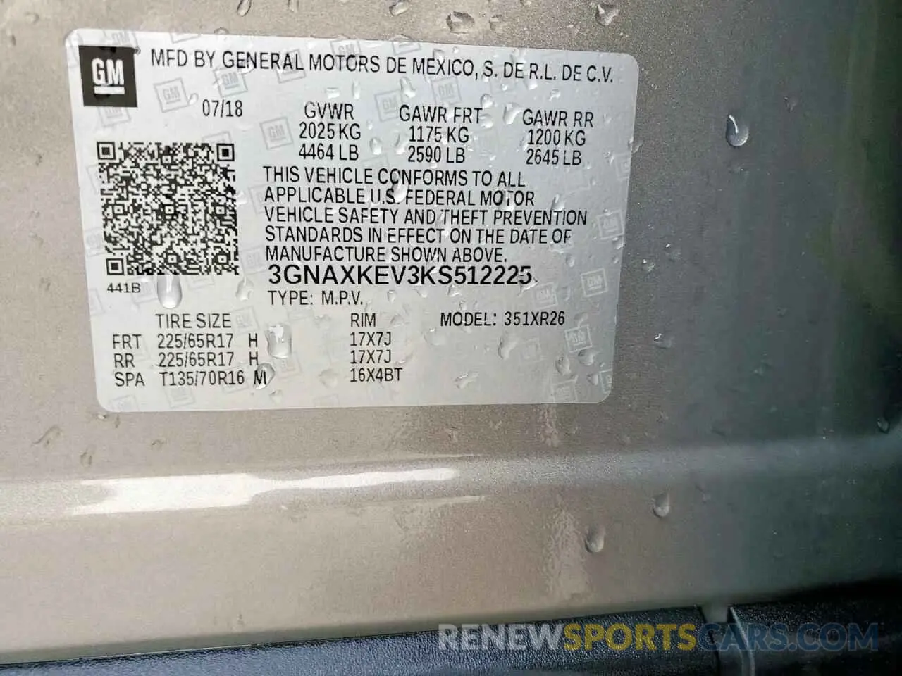 13 Photograph of a damaged car 3GNAXKEV3KS512225 CHEVROLET EQUINOX 2019