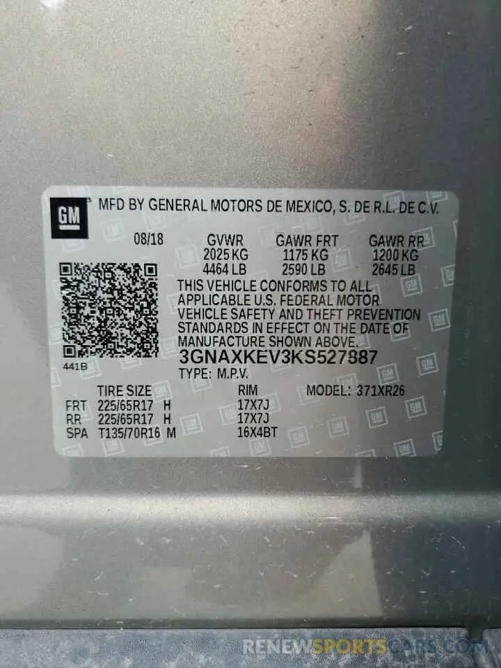 13 Photograph of a damaged car 3GNAXKEV3KS527887 CHEVROLET EQUINOX 2019