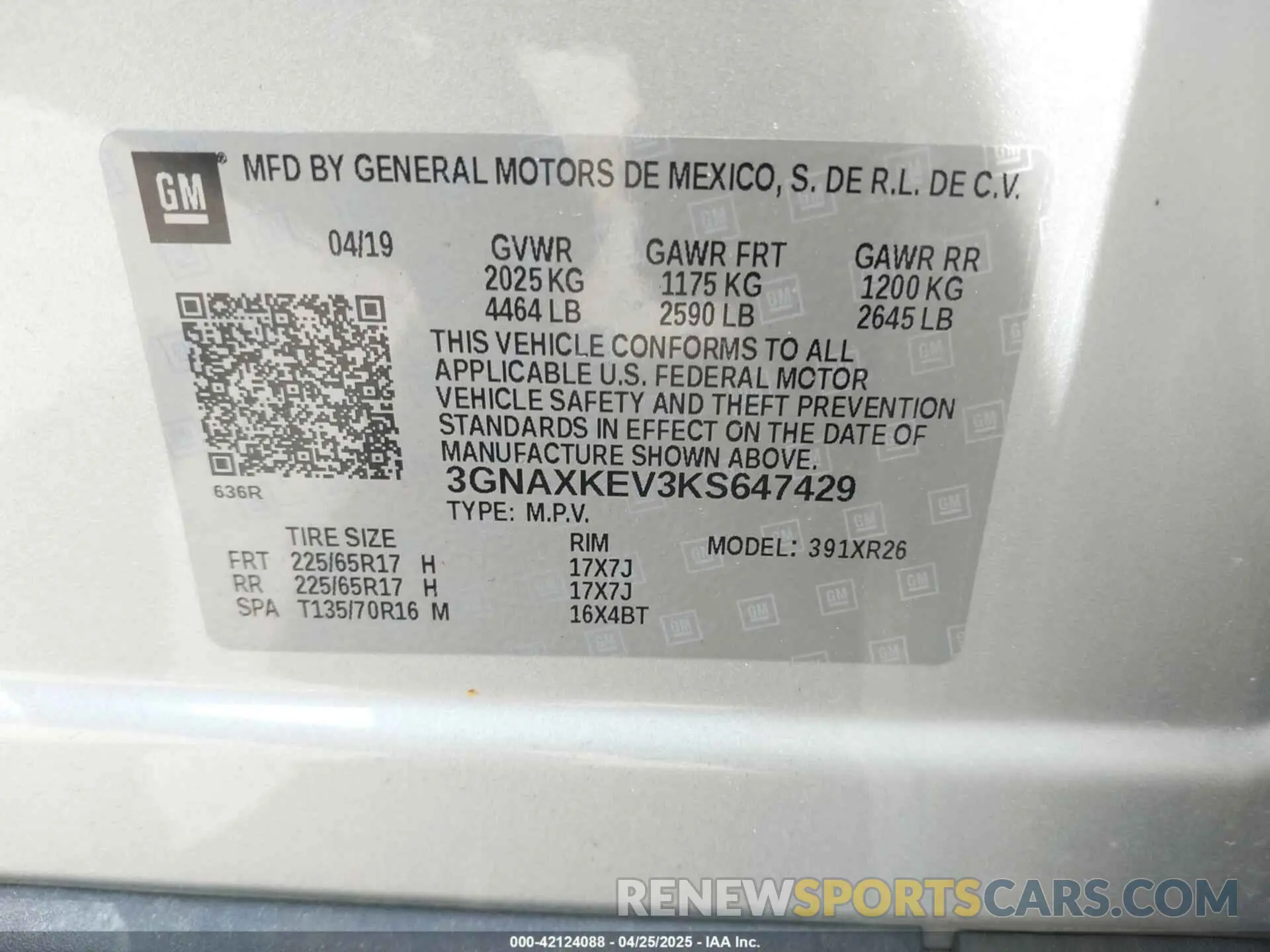 9 Photograph of a damaged car 3GNAXKEV3KS647429 CHEVROLET EQUINOX 2019