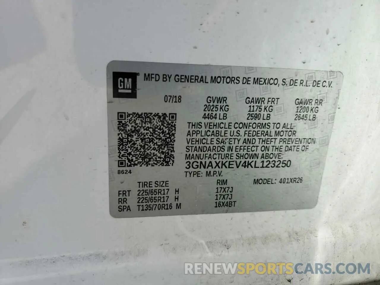 15 Photograph of a damaged car 3GNAXKEV4KL123250 CHEVROLET EQUINOX 2019