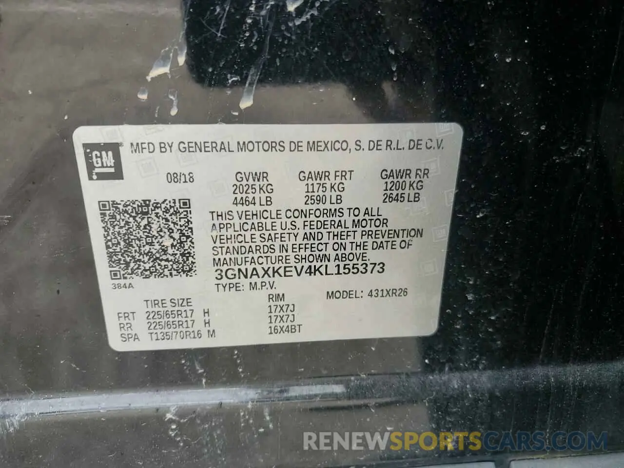 13 Photograph of a damaged car 3GNAXKEV4KL155373 CHEVROLET EQUINOX 2019