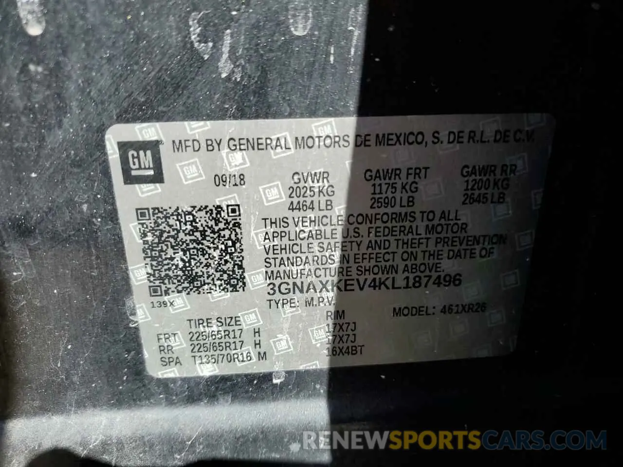 14 Photograph of a damaged car 3GNAXKEV4KL187496 CHEVROLET EQUINOX 2019