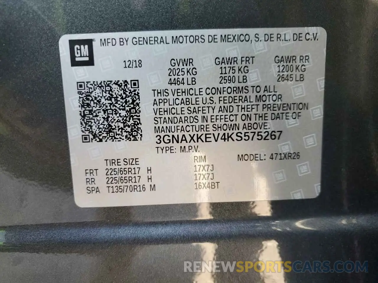 14 Photograph of a damaged car 3GNAXKEV4KS575267 CHEVROLET EQUINOX 2019