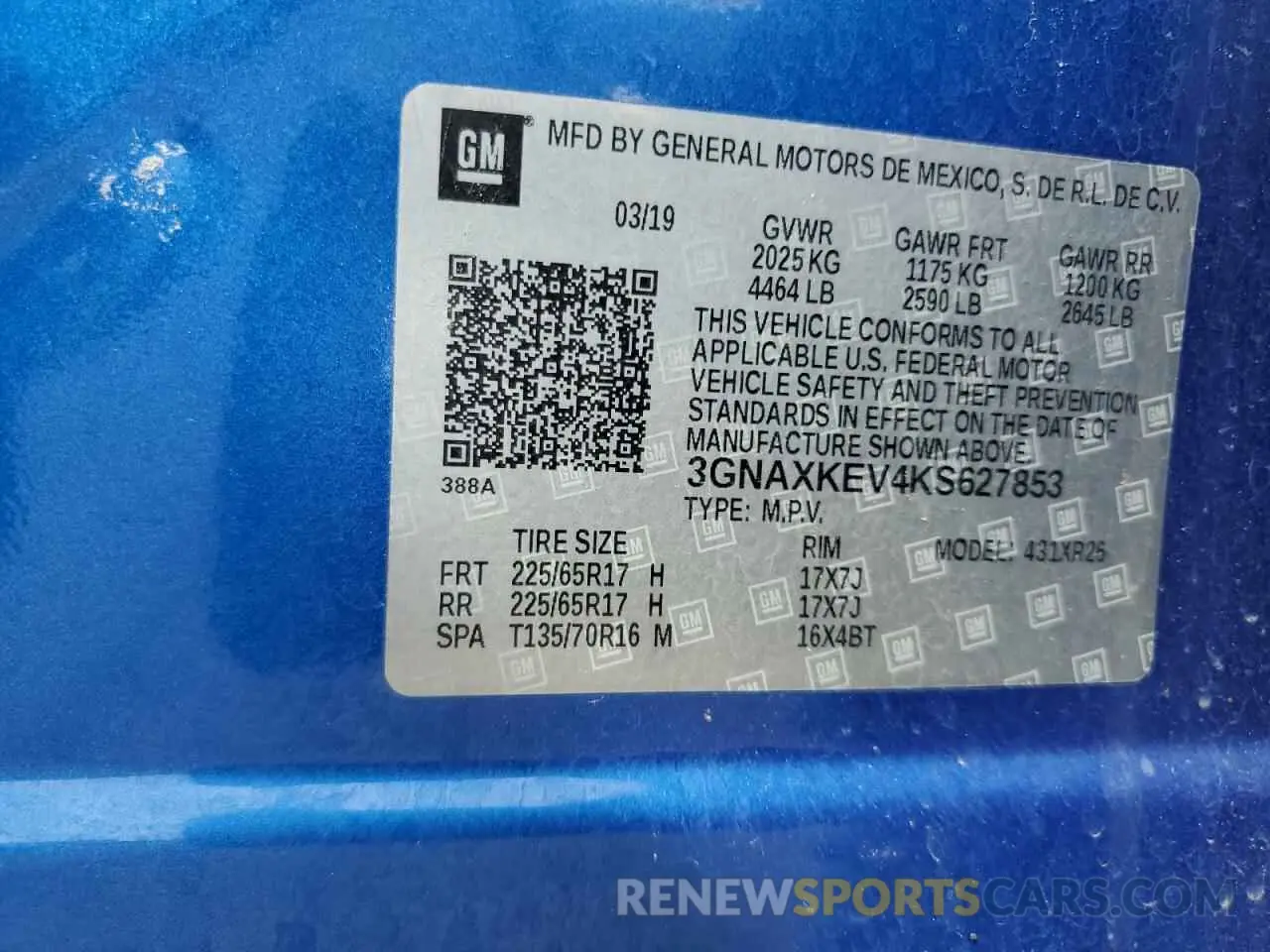 13 Photograph of a damaged car 3GNAXKEV4KS627853 CHEVROLET EQUINOX 2019