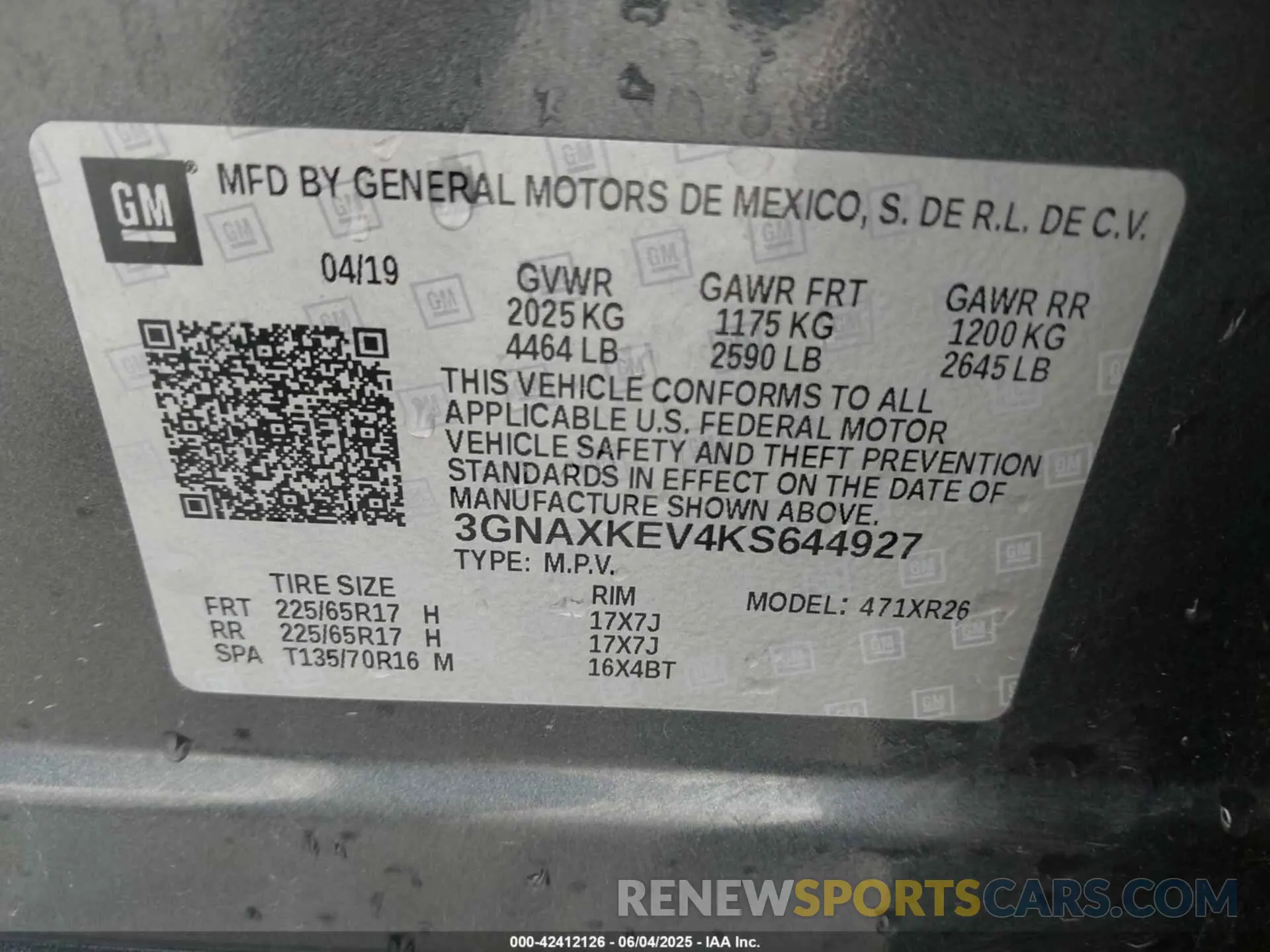 9 Photograph of a damaged car 3GNAXKEV4KS644927 CHEVROLET EQUINOX 2019
