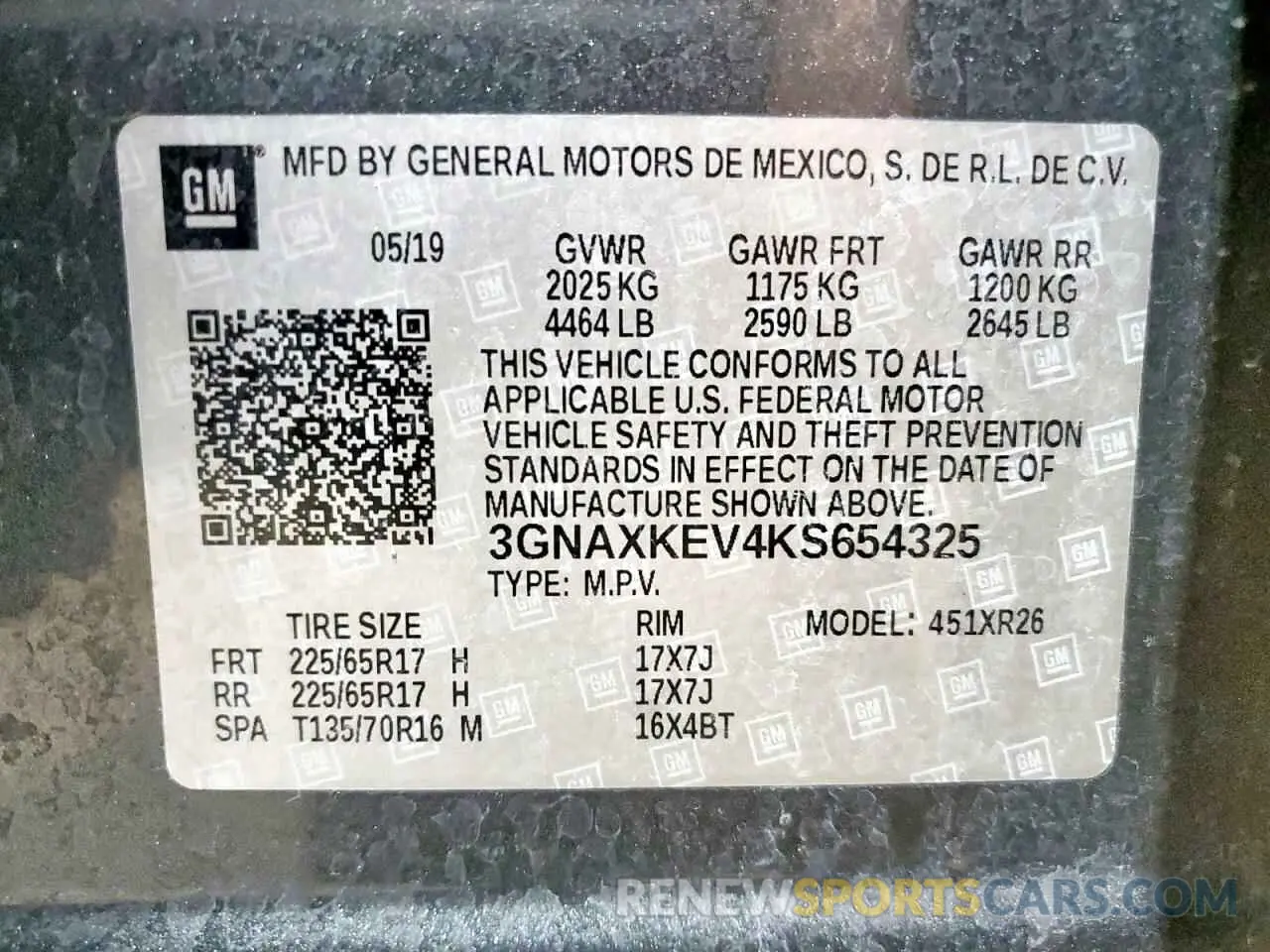 13 Photograph of a damaged car 3GNAXKEV4KS654325 CHEVROLET EQUINOX 2019