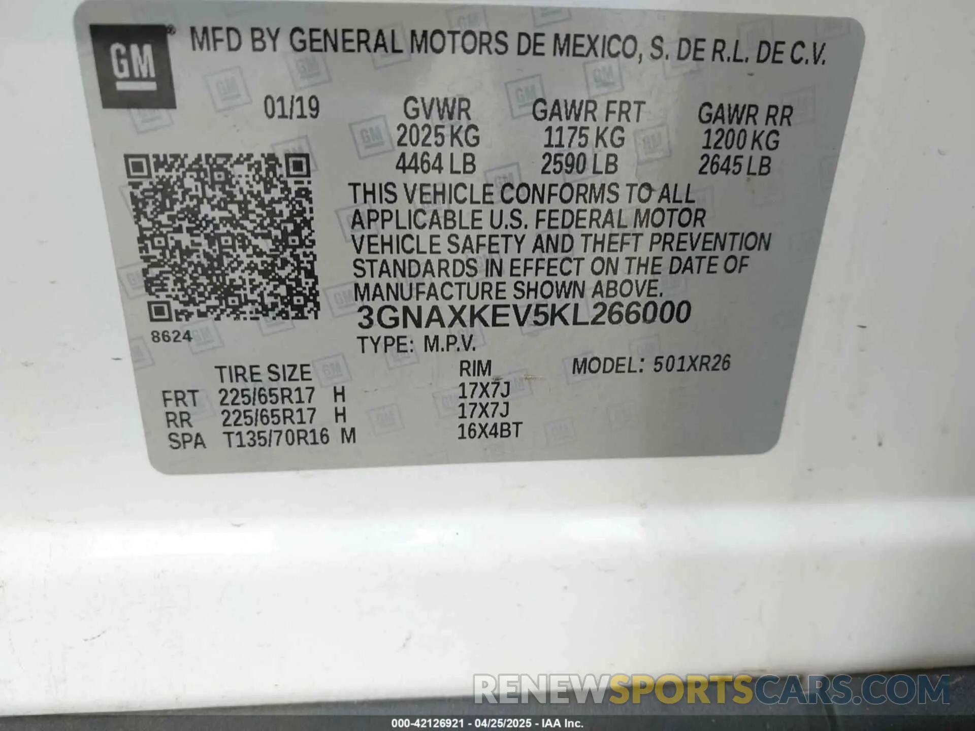 9 Photograph of a damaged car 3GNAXKEV5KL266000 CHEVROLET EQUINOX 2019