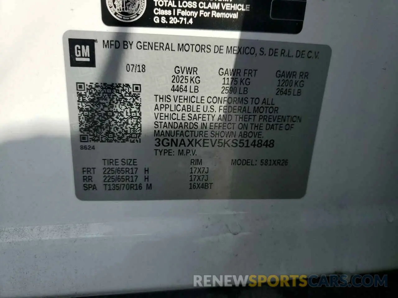 13 Photograph of a damaged car 3GNAXKEV5KS514848 CHEVROLET EQUINOX 2019