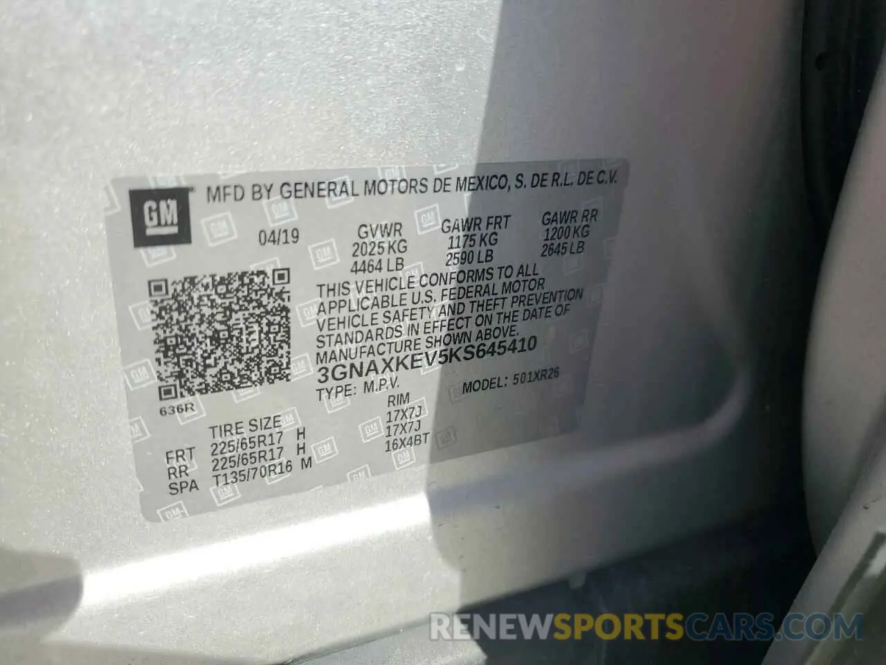 13 Photograph of a damaged car 3GNAXKEV5KS645410 CHEVROLET EQUINOX 2019