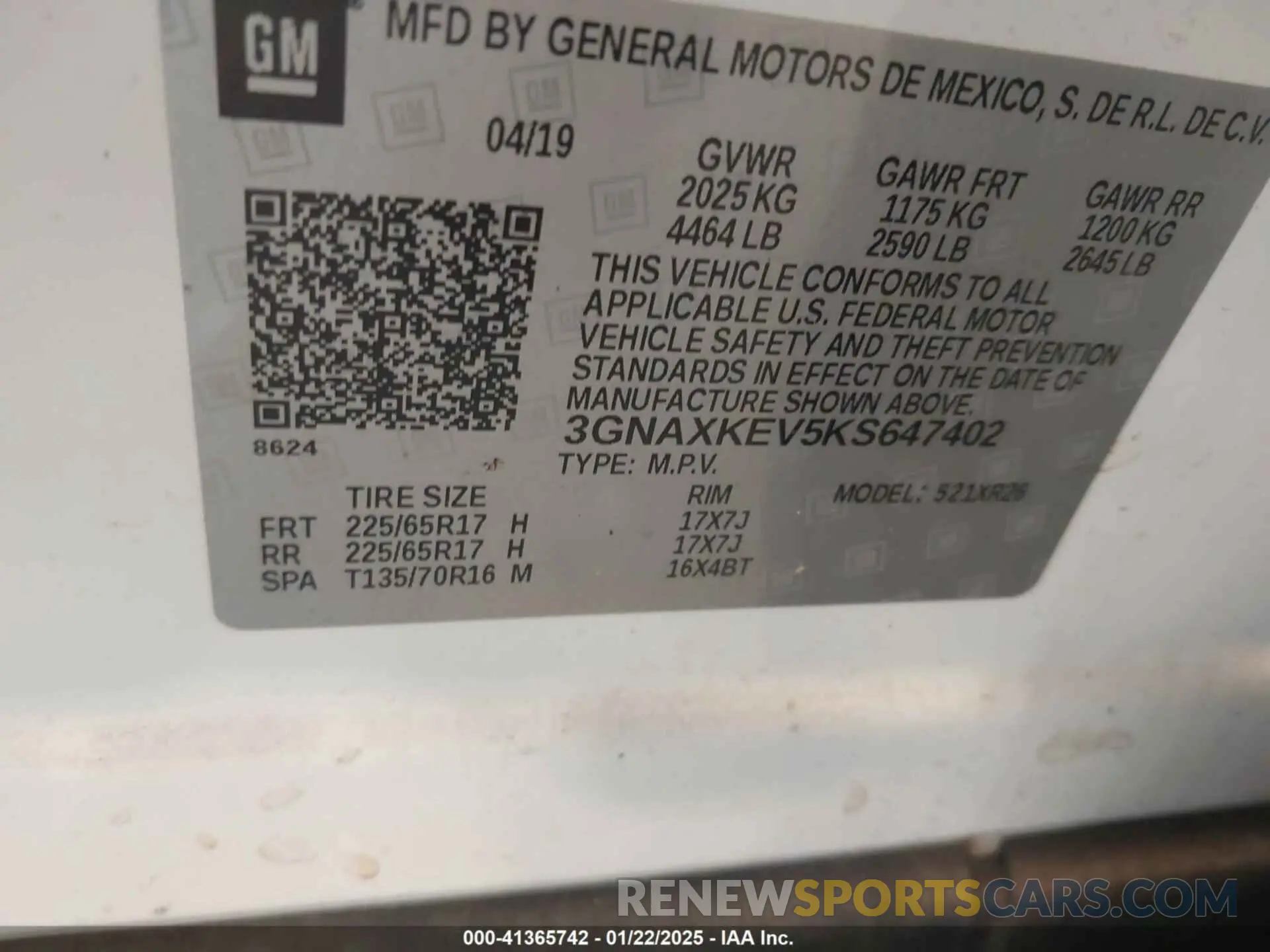 9 Photograph of a damaged car 3GNAXKEV5KS647402 CHEVROLET EQUINOX 2019