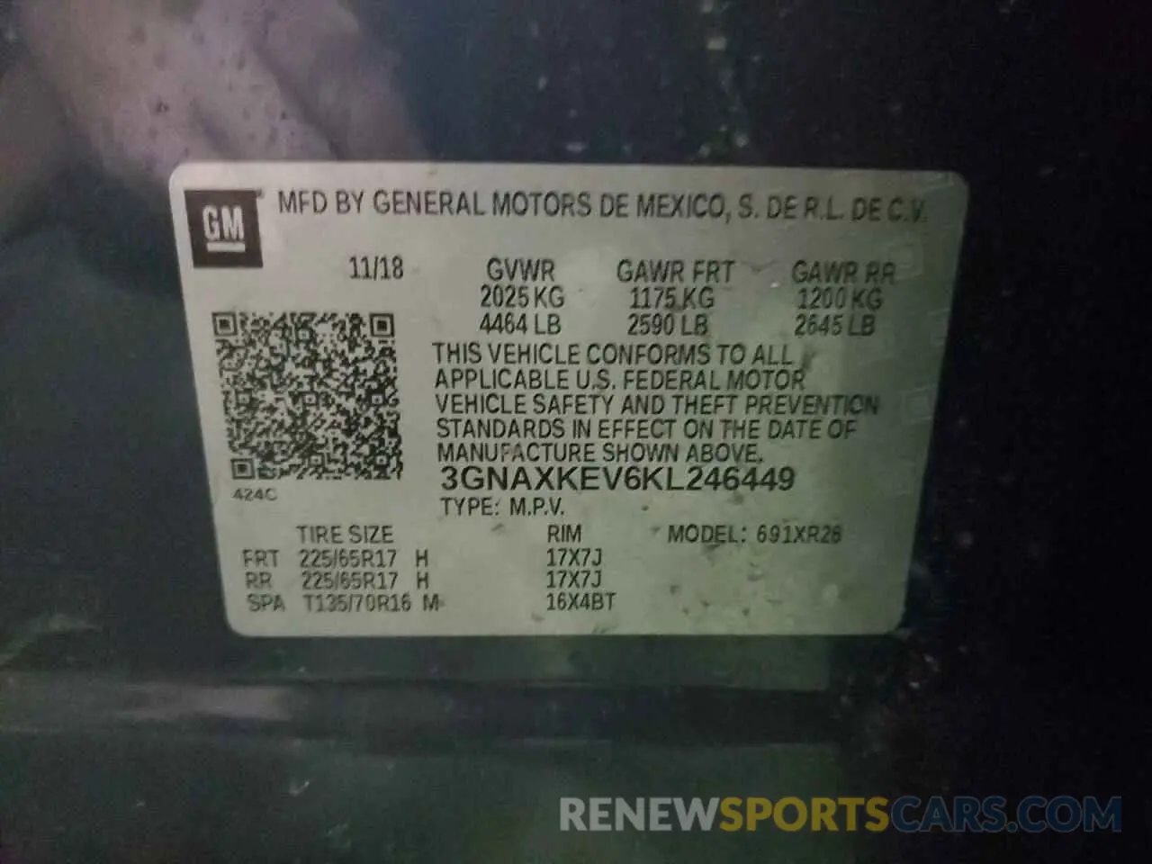 14 Photograph of a damaged car 3GNAXKEV6KL246449 CHEVROLET EQUINOX 2019