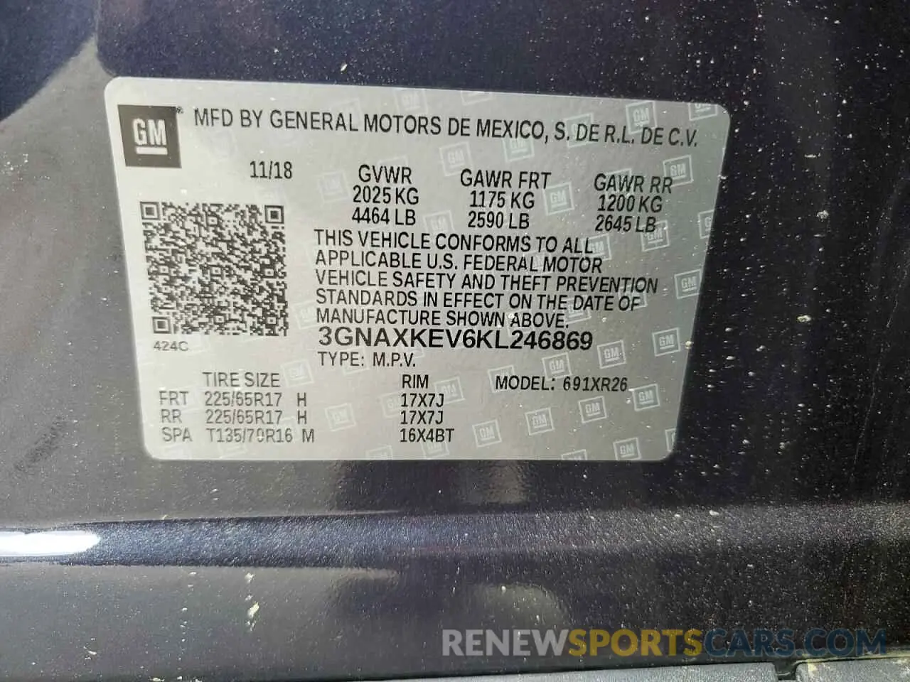 13 Photograph of a damaged car 3GNAXKEV6KL246869 CHEVROLET EQUINOX 2019