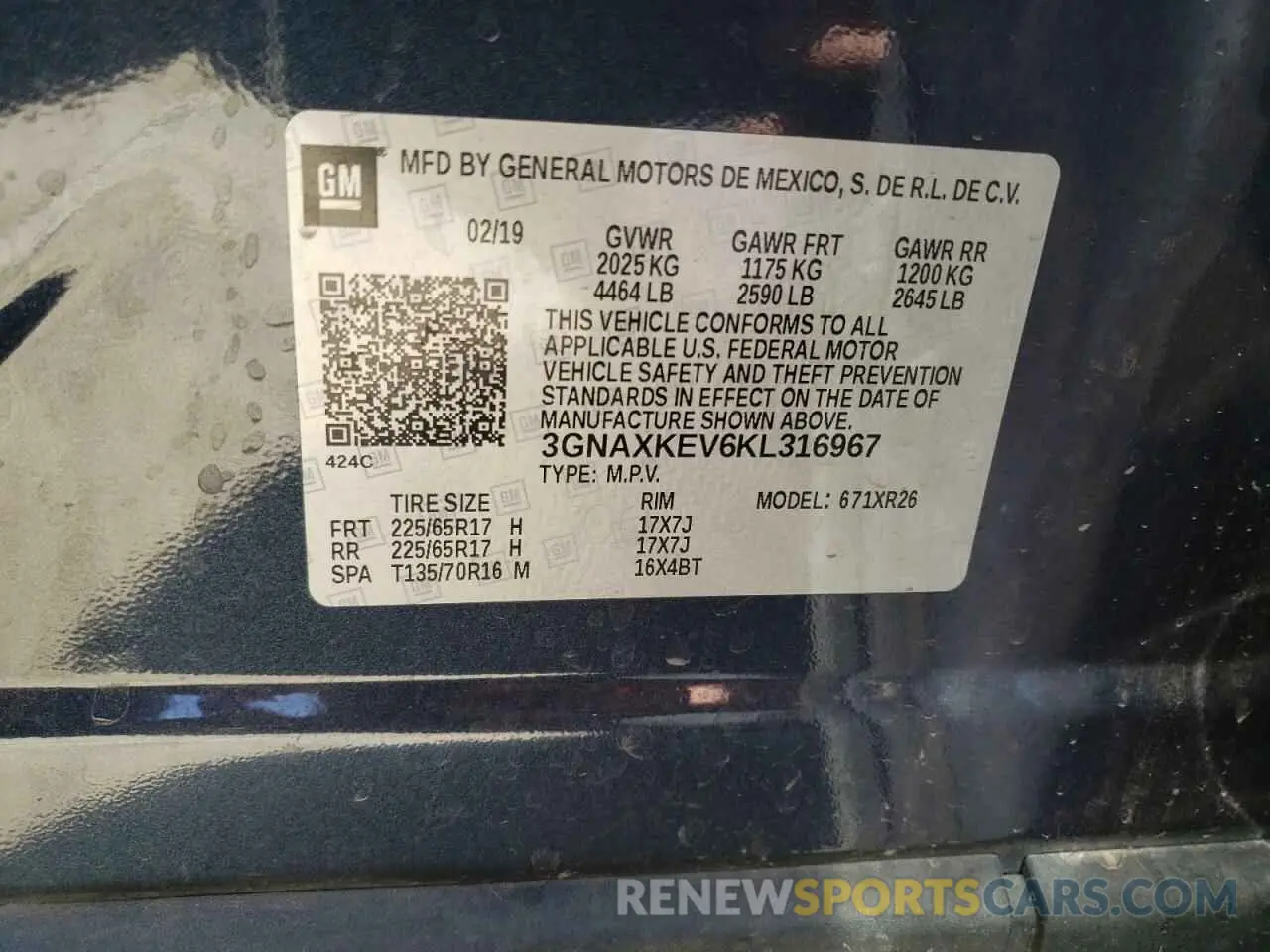 16 Photograph of a damaged car 3GNAXKEV6KL316967 CHEVROLET EQUINOX 2019