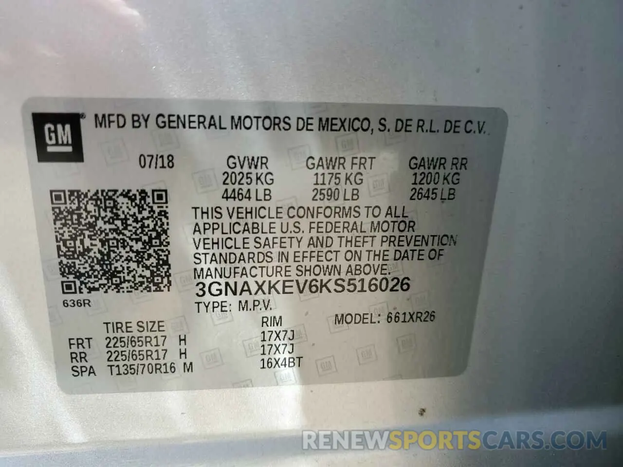 14 Photograph of a damaged car 3GNAXKEV6KS516026 CHEVROLET EQUINOX 2019