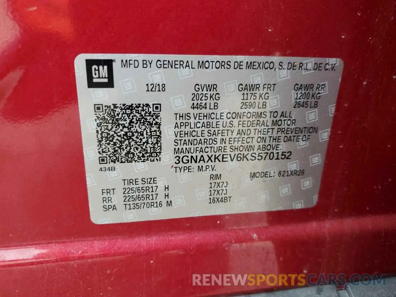 14 Photograph of a damaged car 3GNAXKEV6KS570152 CHEVROLET EQUINOX 2019