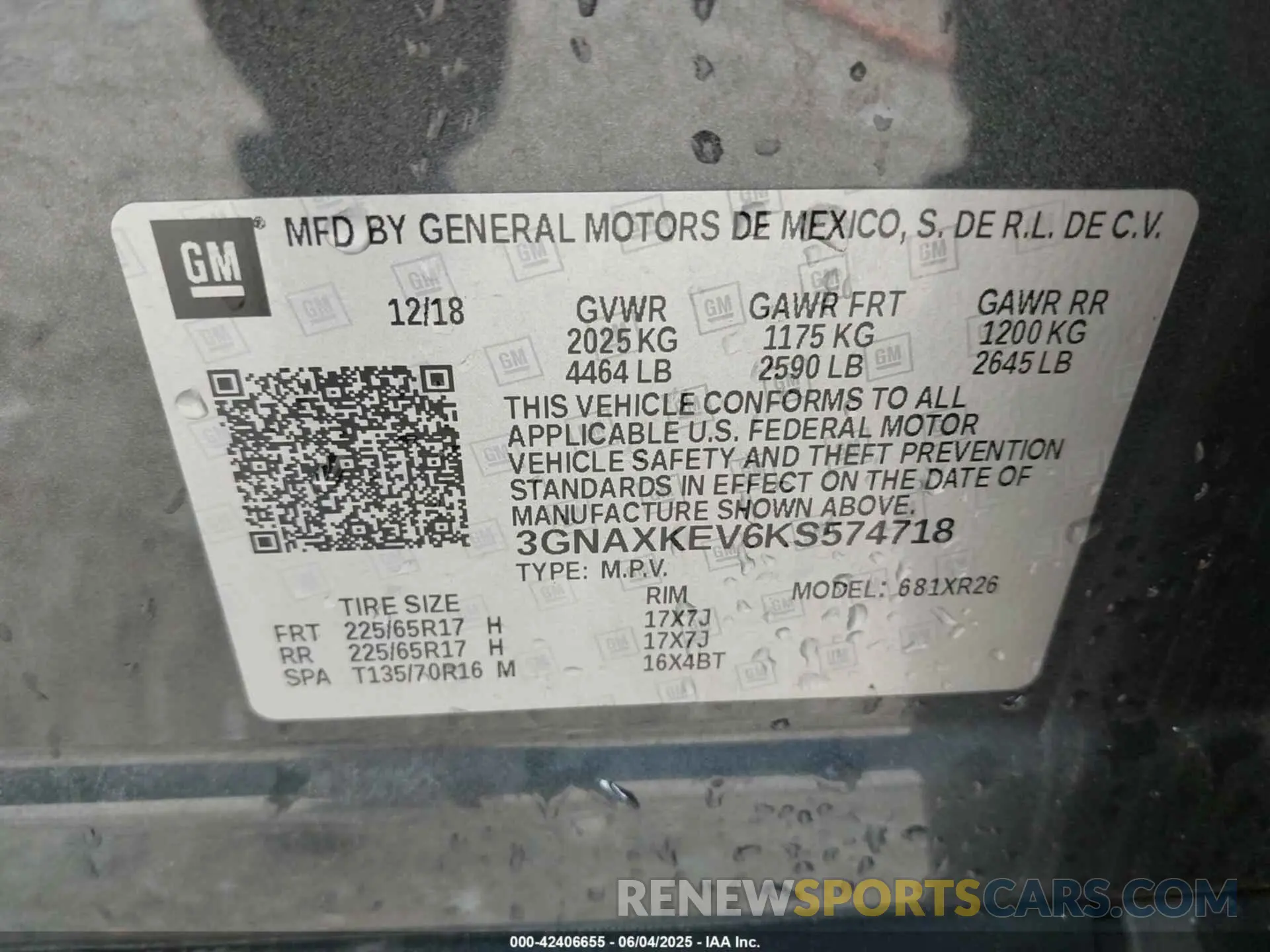 9 Photograph of a damaged car 3GNAXKEV6KS574718 CHEVROLET EQUINOX 2019