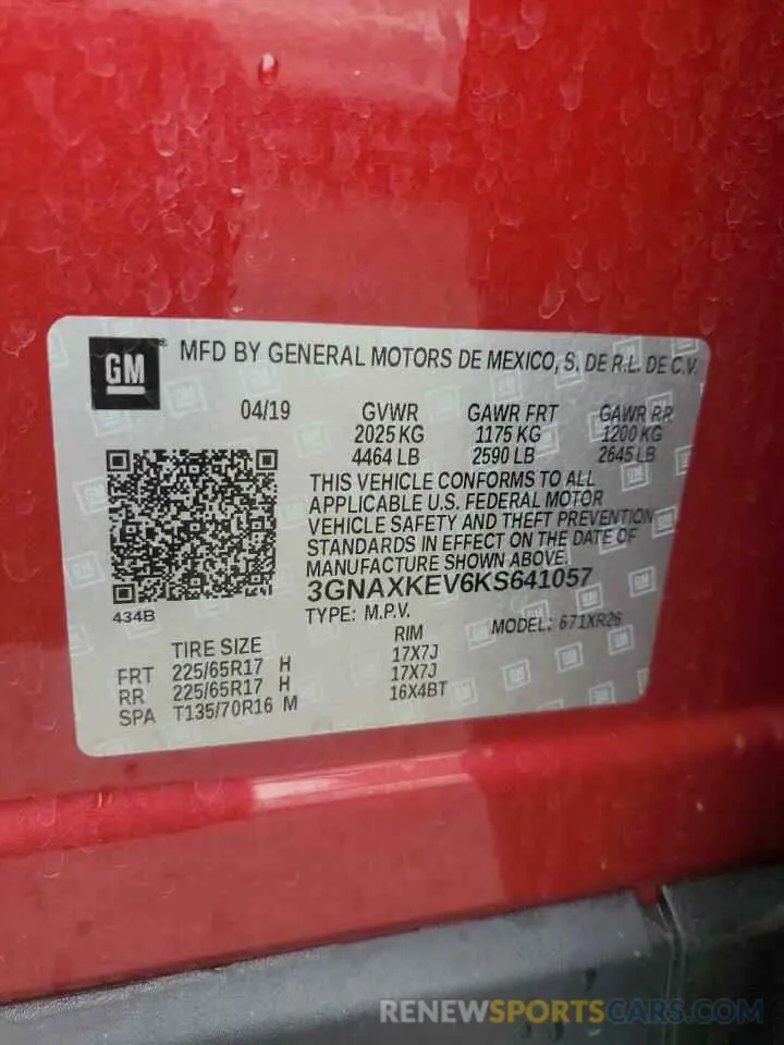 13 Photograph of a damaged car 3GNAXKEV6KS641057 CHEVROLET EQUINOX 2019