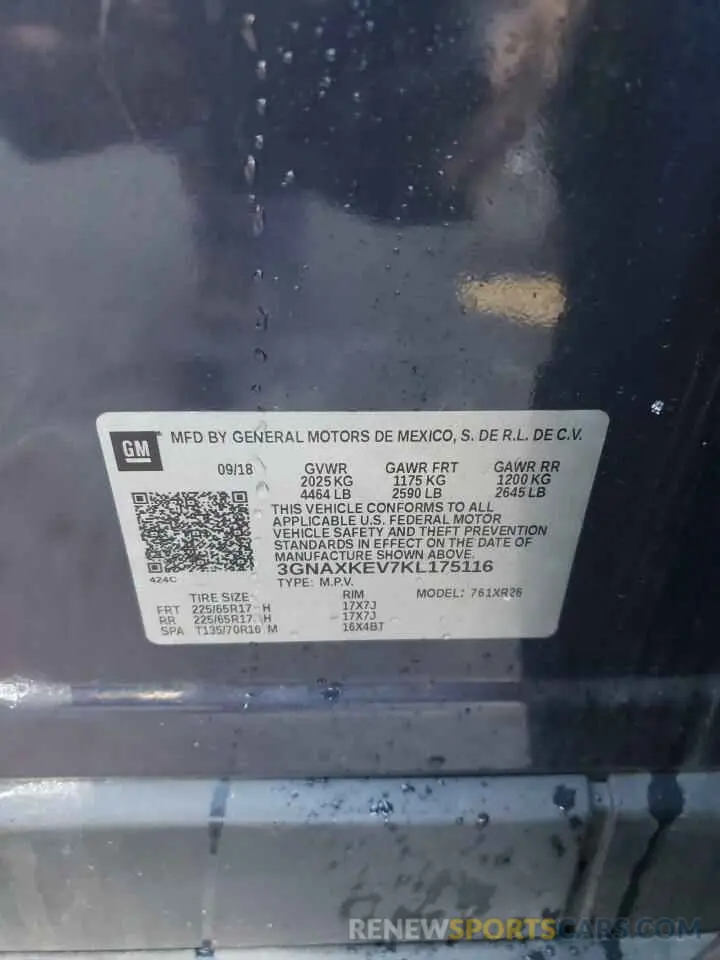 13 Photograph of a damaged car 3GNAXKEV7KL175116 CHEVROLET EQUINOX 2019