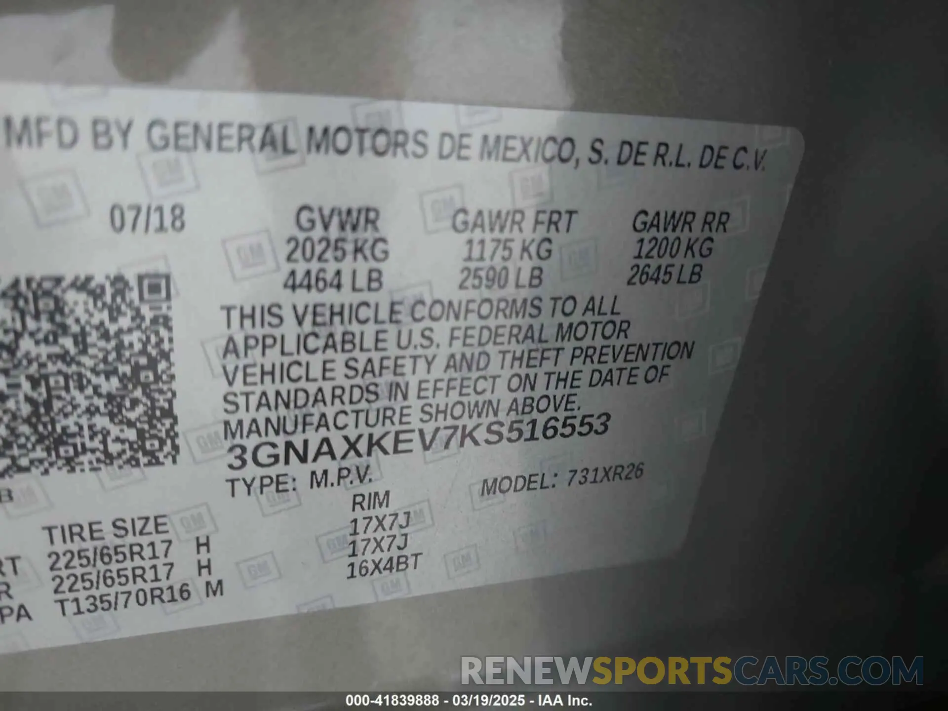 9 Photograph of a damaged car 3GNAXKEV7KS516553 CHEVROLET EQUINOX 2019