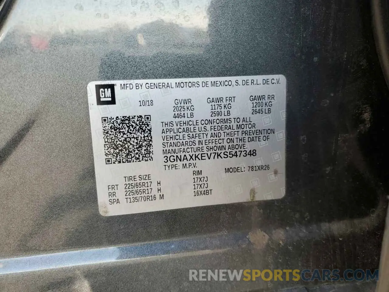 15 Photograph of a damaged car 3GNAXKEV7KS547348 CHEVROLET EQUINOX 2019
