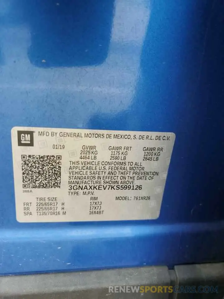 13 Photograph of a damaged car 3GNAXKEV7KS599126 CHEVROLET EQUINOX 2019