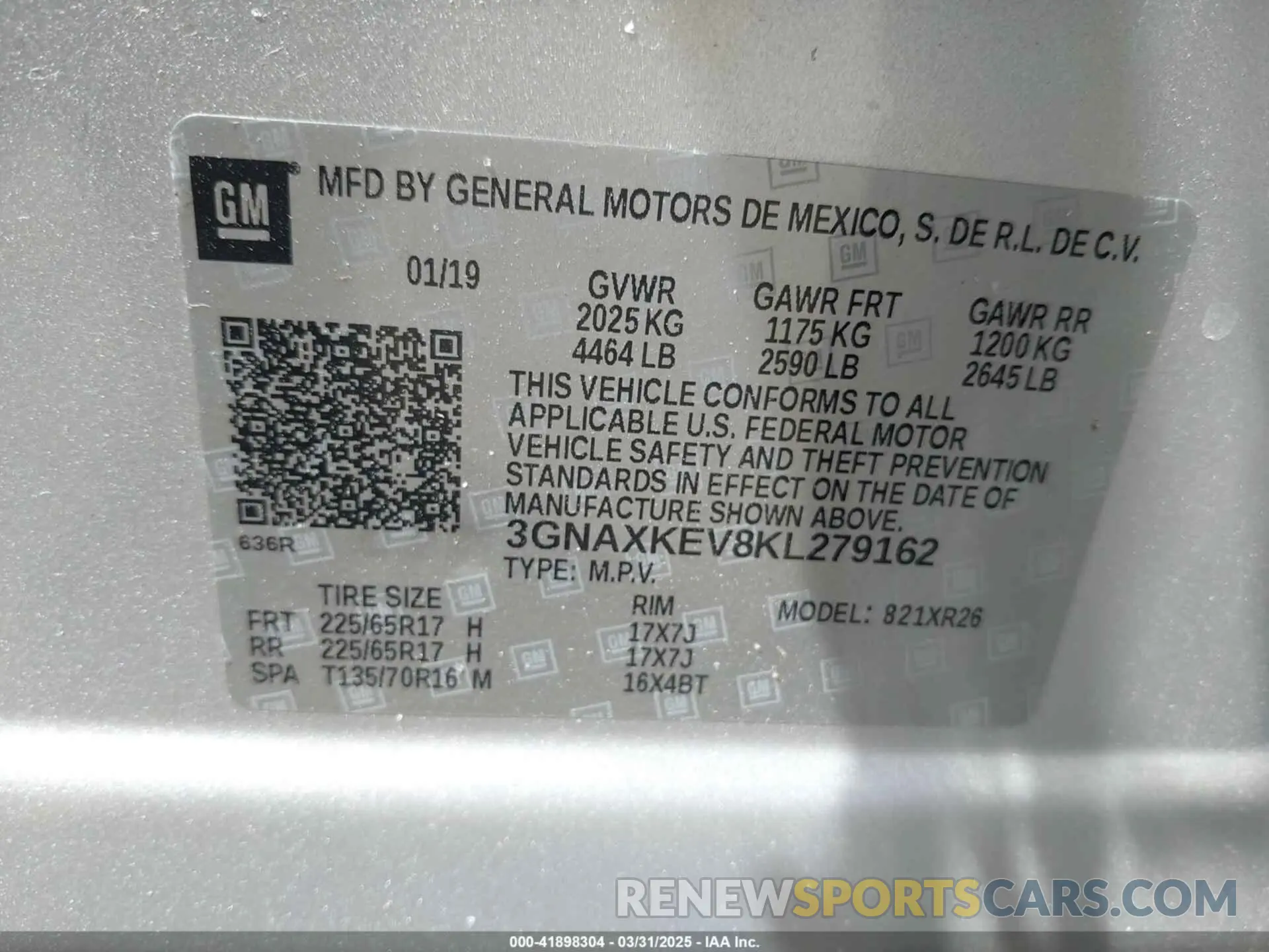 9 Photograph of a damaged car 3GNAXKEV8KL279162 CHEVROLET EQUINOX 2019