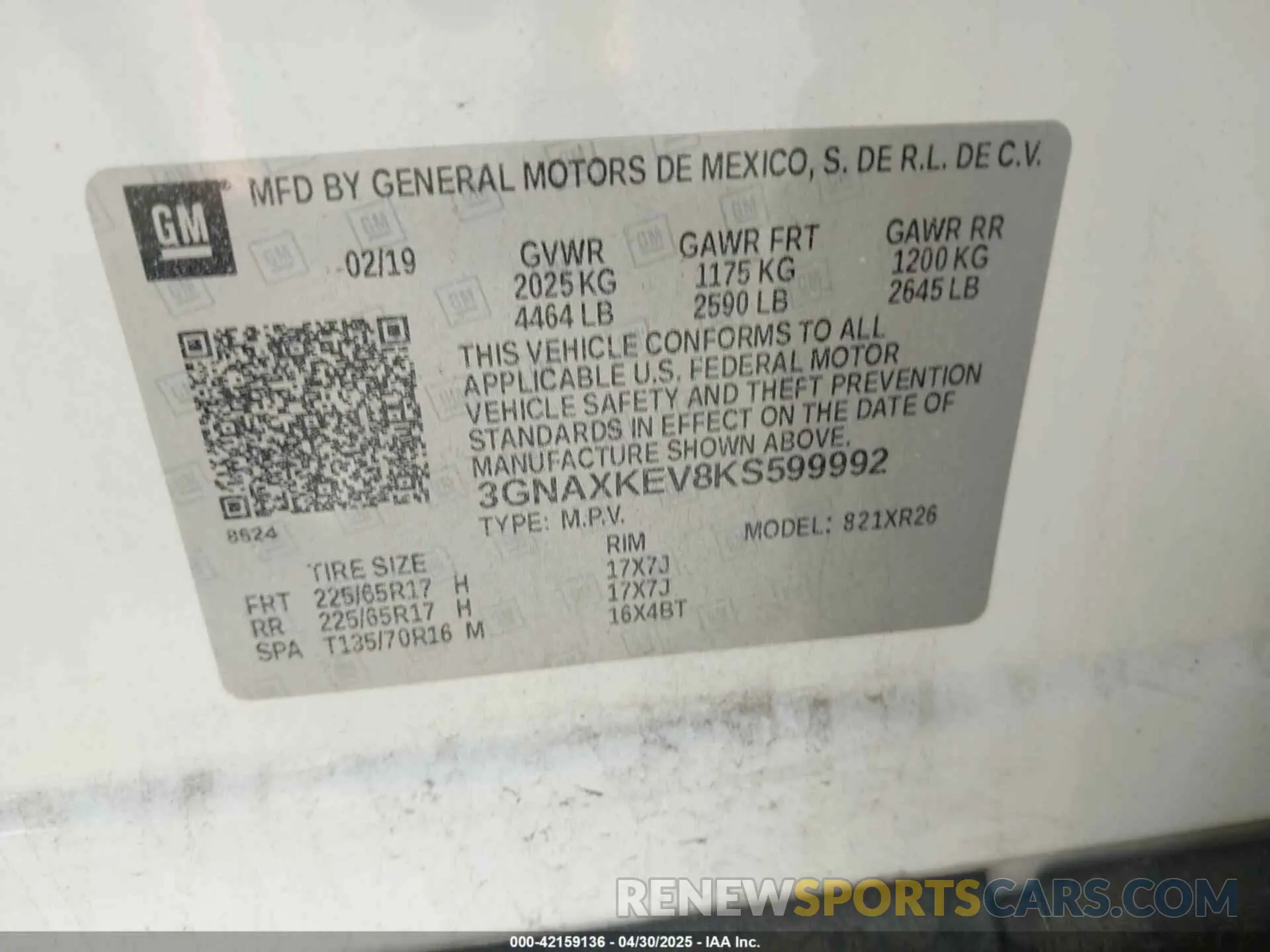 9 Photograph of a damaged car 3GNAXKEV8KS599992 CHEVROLET EQUINOX 2019