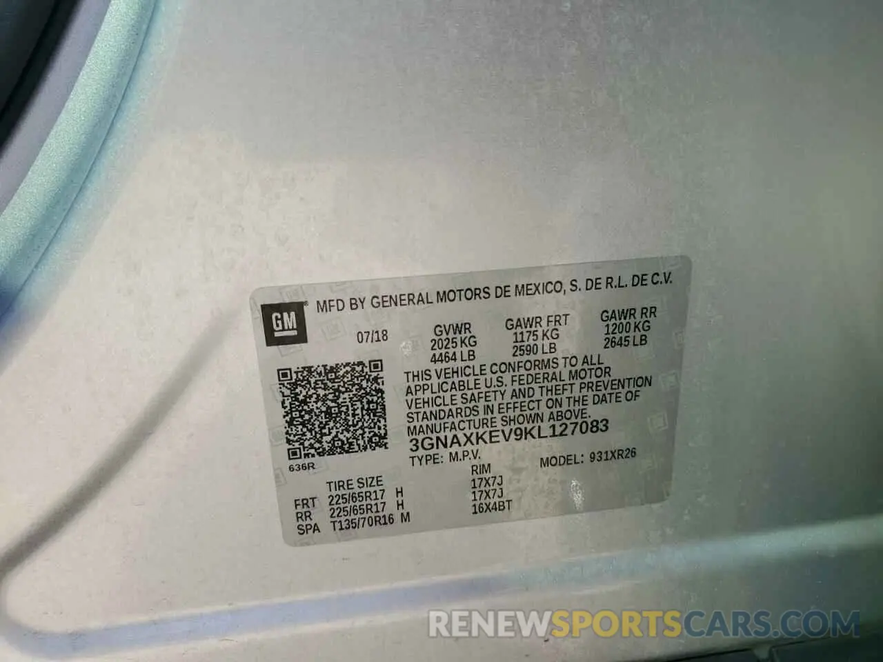 13 Photograph of a damaged car 3GNAXKEV9KL127083 CHEVROLET EQUINOX 2019