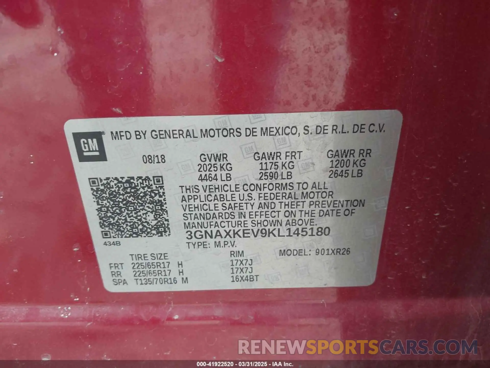 9 Photograph of a damaged car 3GNAXKEV9KL145180 CHEVROLET EQUINOX 2019