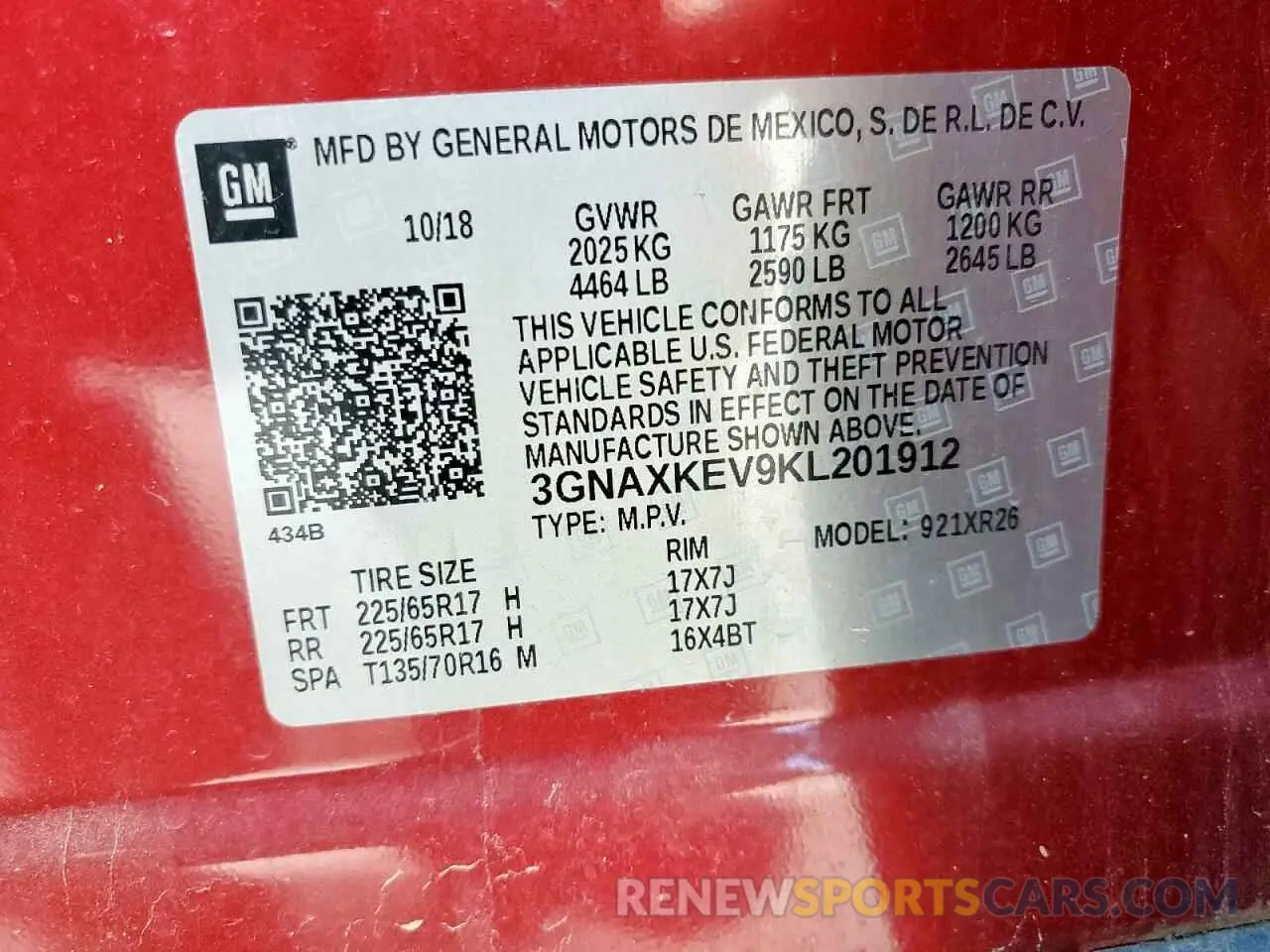 14 Photograph of a damaged car 3GNAXKEV9KL201912 CHEVROLET EQUINOX 2019