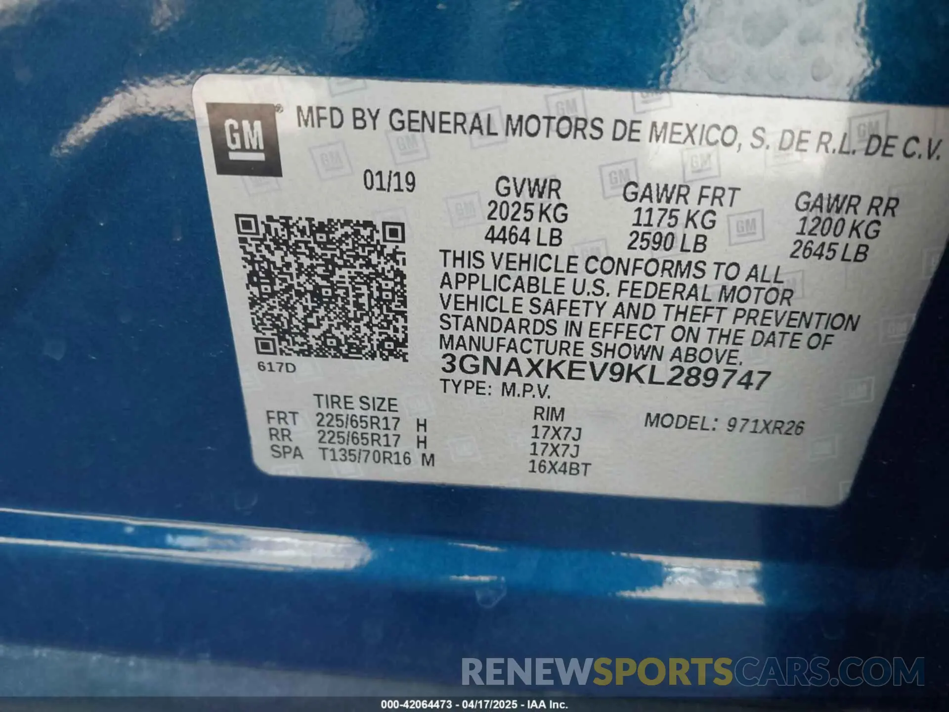 9 Photograph of a damaged car 3GNAXKEV9KL289747 CHEVROLET EQUINOX 2019