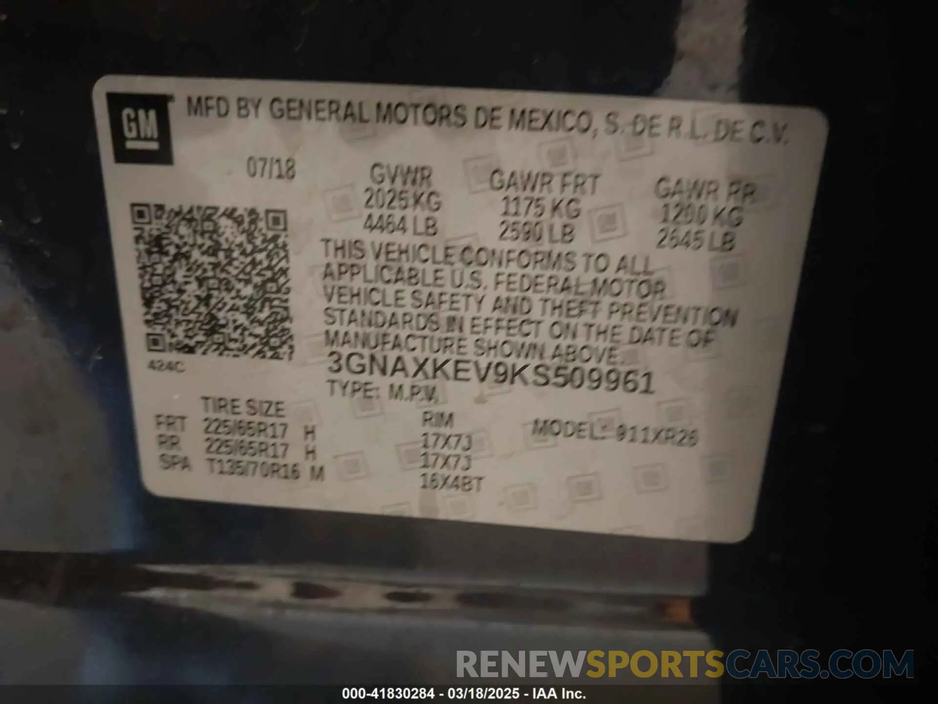 9 Photograph of a damaged car 3GNAXKEV9KS509961 CHEVROLET EQUINOX 2019