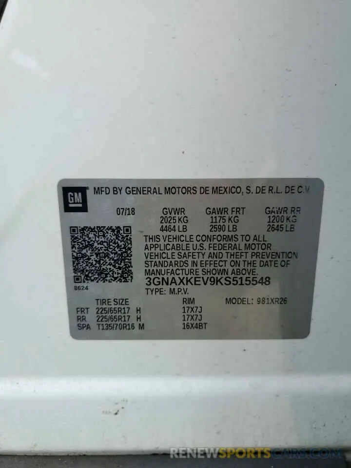 13 Photograph of a damaged car 3GNAXKEV9KS515548 CHEVROLET EQUINOX 2019
