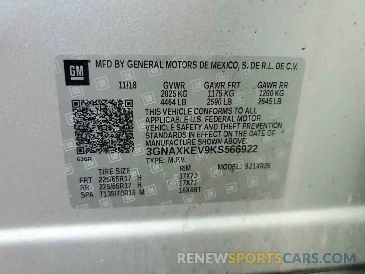 13 Photograph of a damaged car 3GNAXKEV9KS566922 CHEVROLET EQUINOX 2019