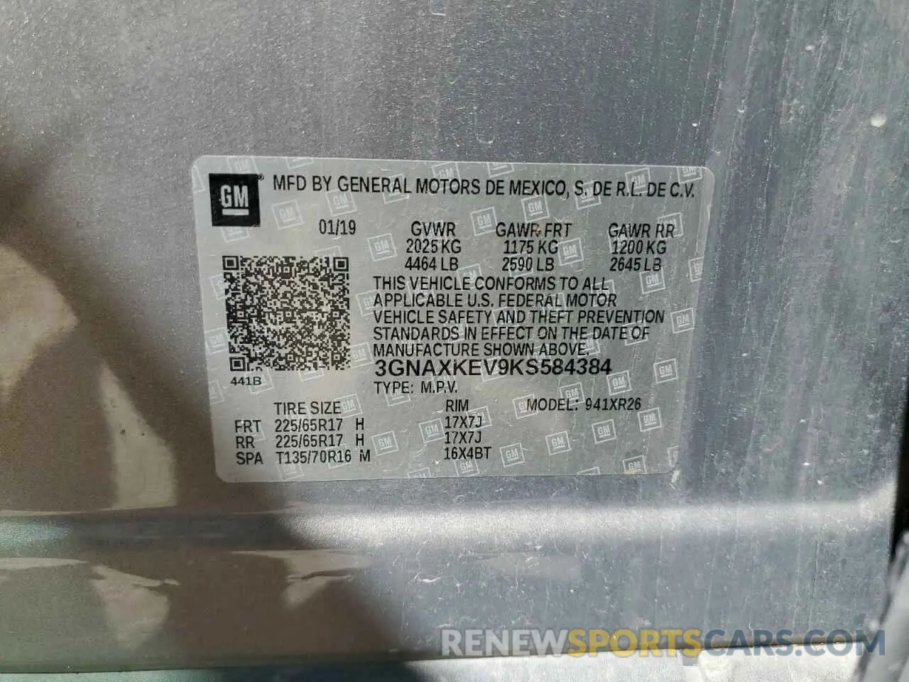 13 Photograph of a damaged car 3GNAXKEV9KS584384 CHEVROLET EQUINOX 2019