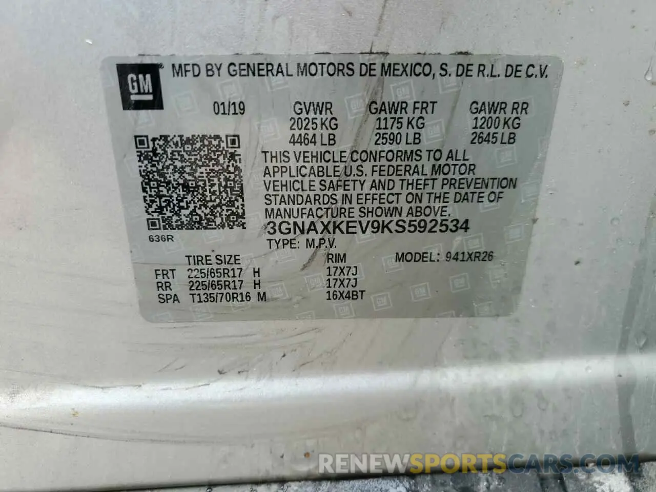 13 Photograph of a damaged car 3GNAXKEV9KS592534 CHEVROLET EQUINOX 2019